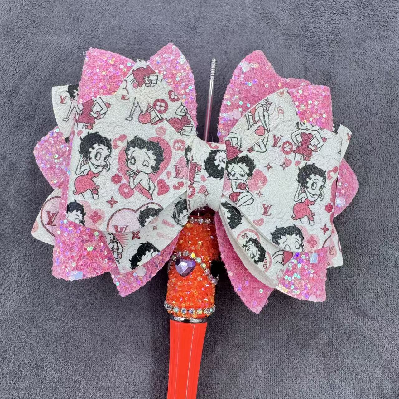Cartoon Printed Sequin Double-Sided Sugar Bow Beads for Bead Stringing Pens, Random Mix