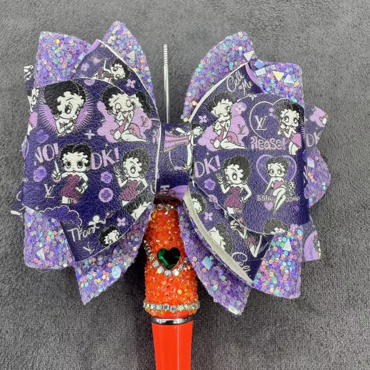 Cartoon Printed Sequin Double-Sided Sugar Bow Beads for Bead Stringing Pens, Random Mix