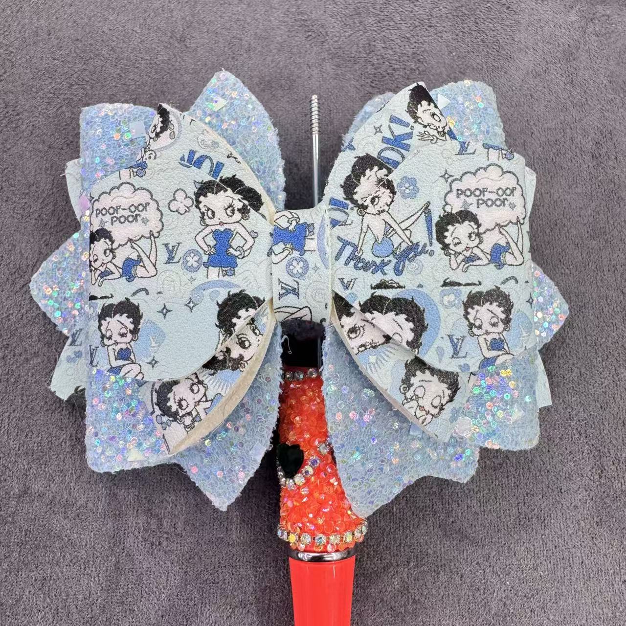Cartoon Printed Sequin Double-Sided Sugar Bow Beads for Bead Stringing Pens, Random Mix