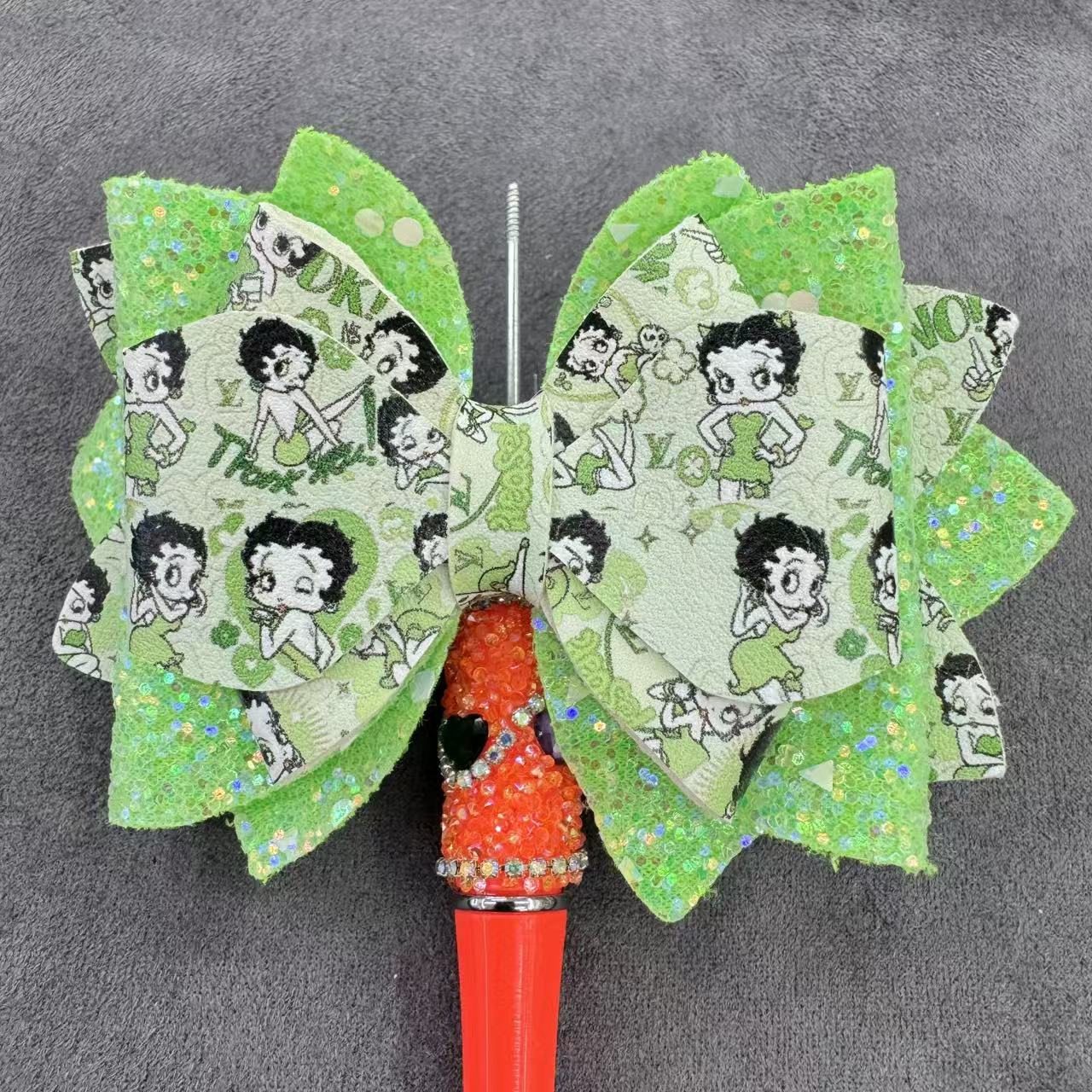 Cartoon Printed Sequin Double-Sided Sugar Bow Beads for Bead Stringing Pens, Random Mix
