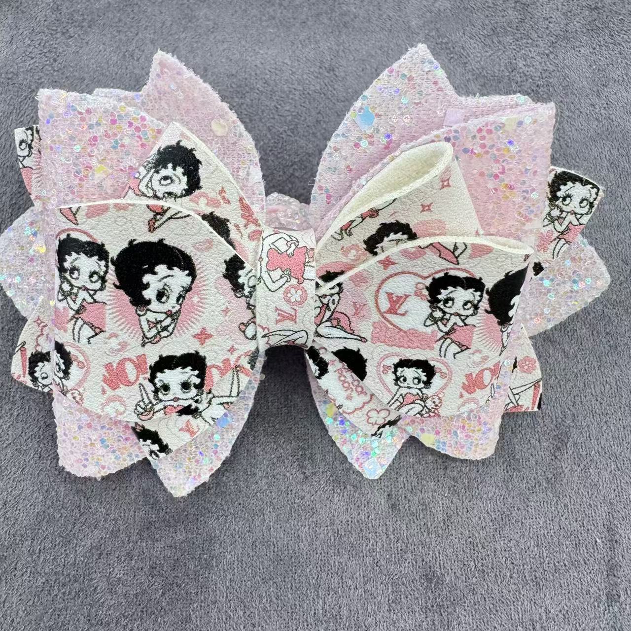 Cartoon Printed Sequin Double-Sided Sugar Bow Beads for Bead Stringing Pens, Random Mix