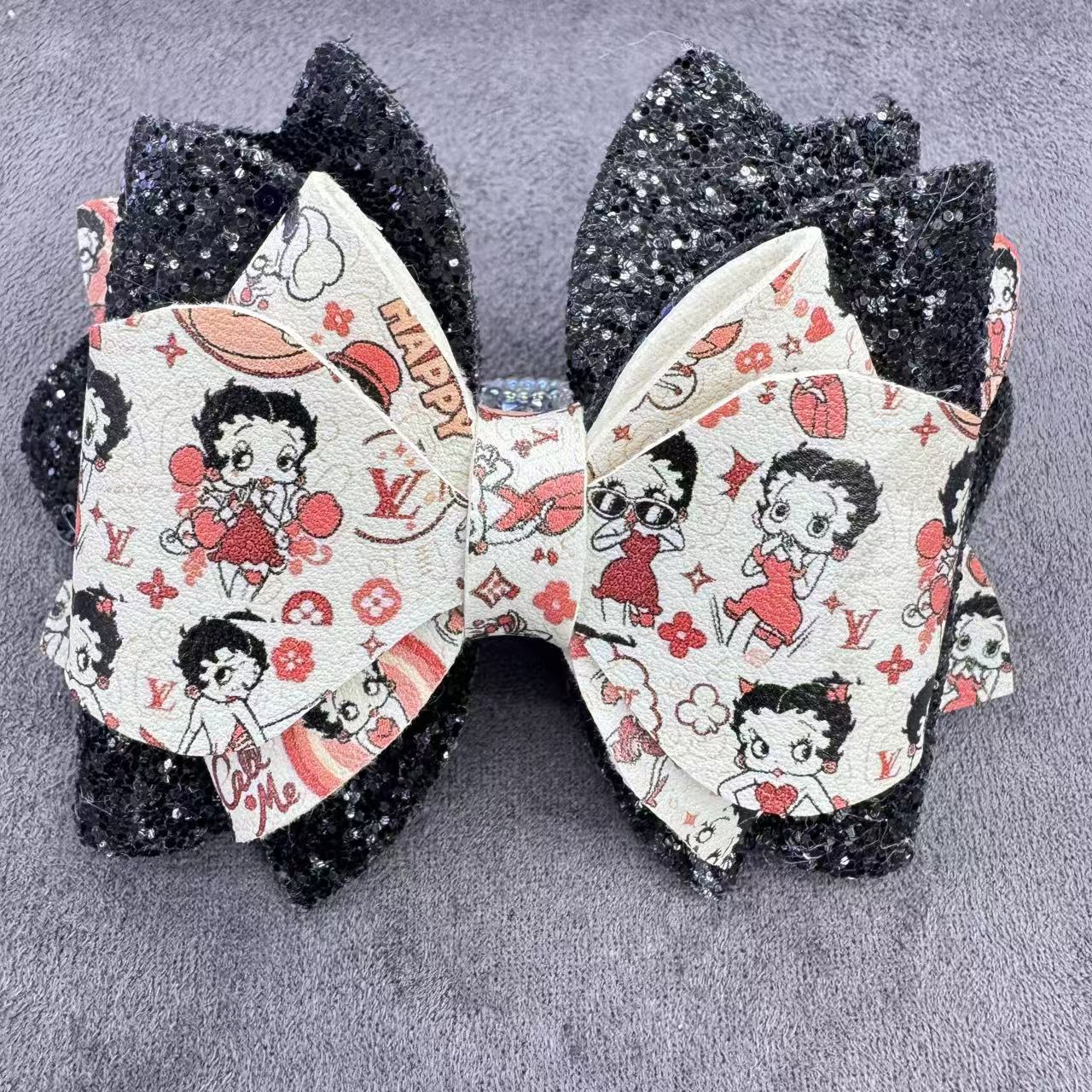 Cartoon Printed Sequin Double-Sided Sugar Bow Beads for Bead Stringing Pens, Random Mix