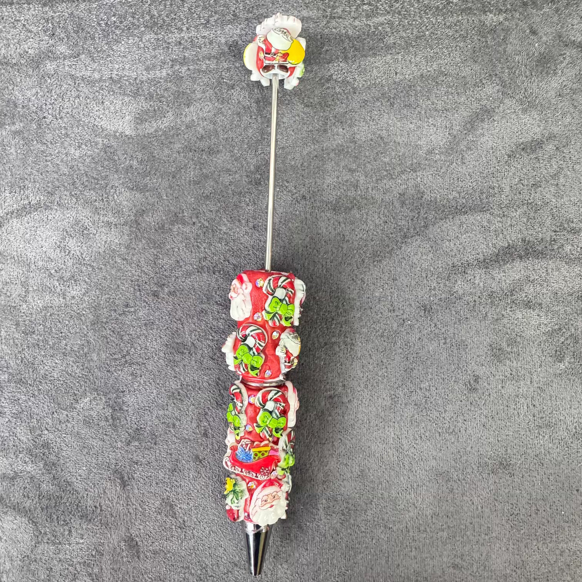 Gingerbread Man Santa Claus Tree and AB Rhinestones Beadable Clay Pens, Christmas Series,Red Clay Base