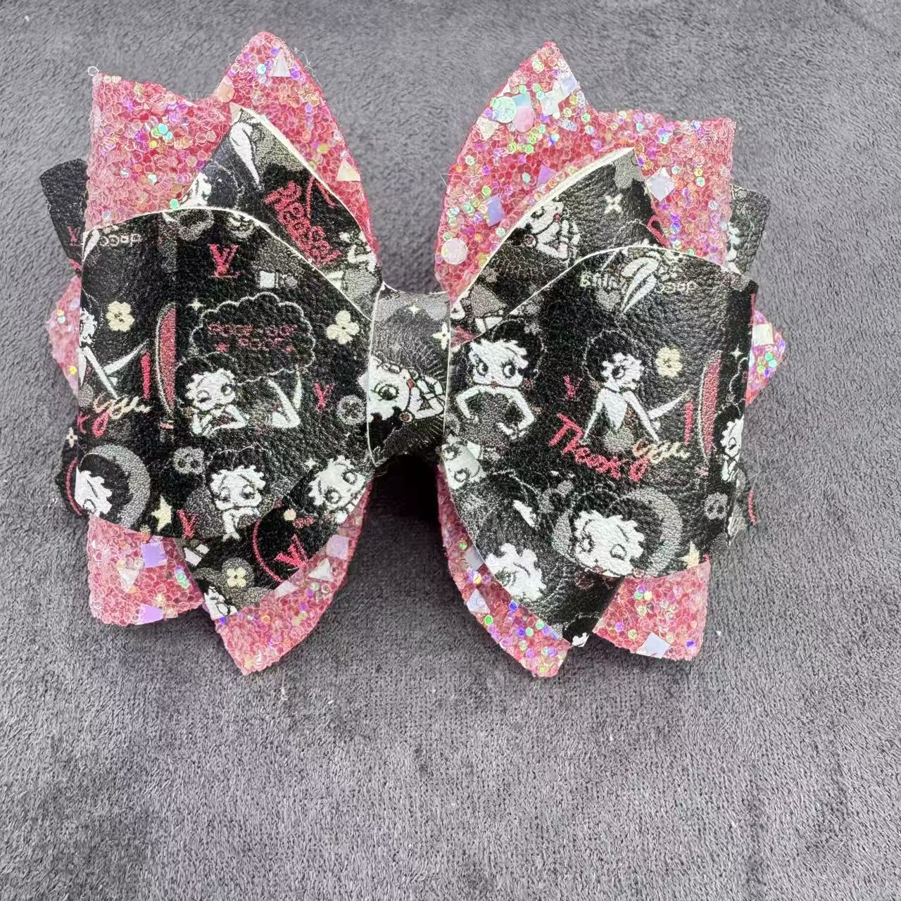 Cartoon Printed Sequin Double-Sided Sugar Bow Beads for Bead Stringing Pens, Random Mix