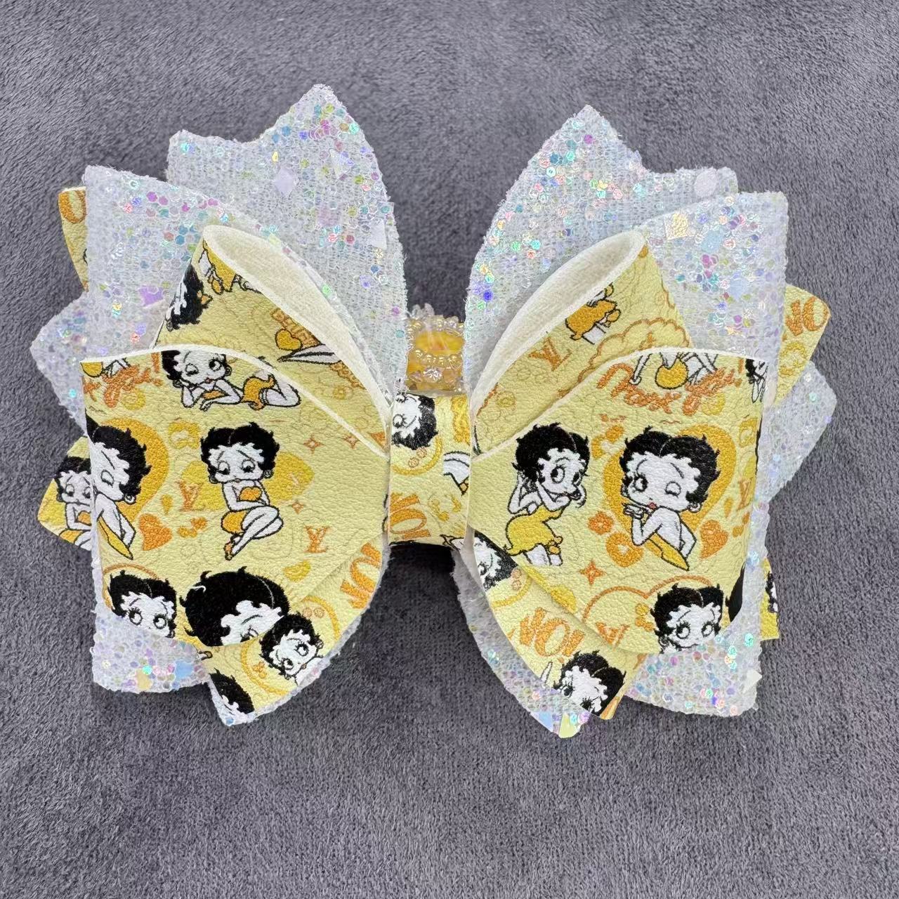 Cartoon Printed Sequin Double-Sided Sugar Bow Beads for Bead Stringing Pens, Random Mix