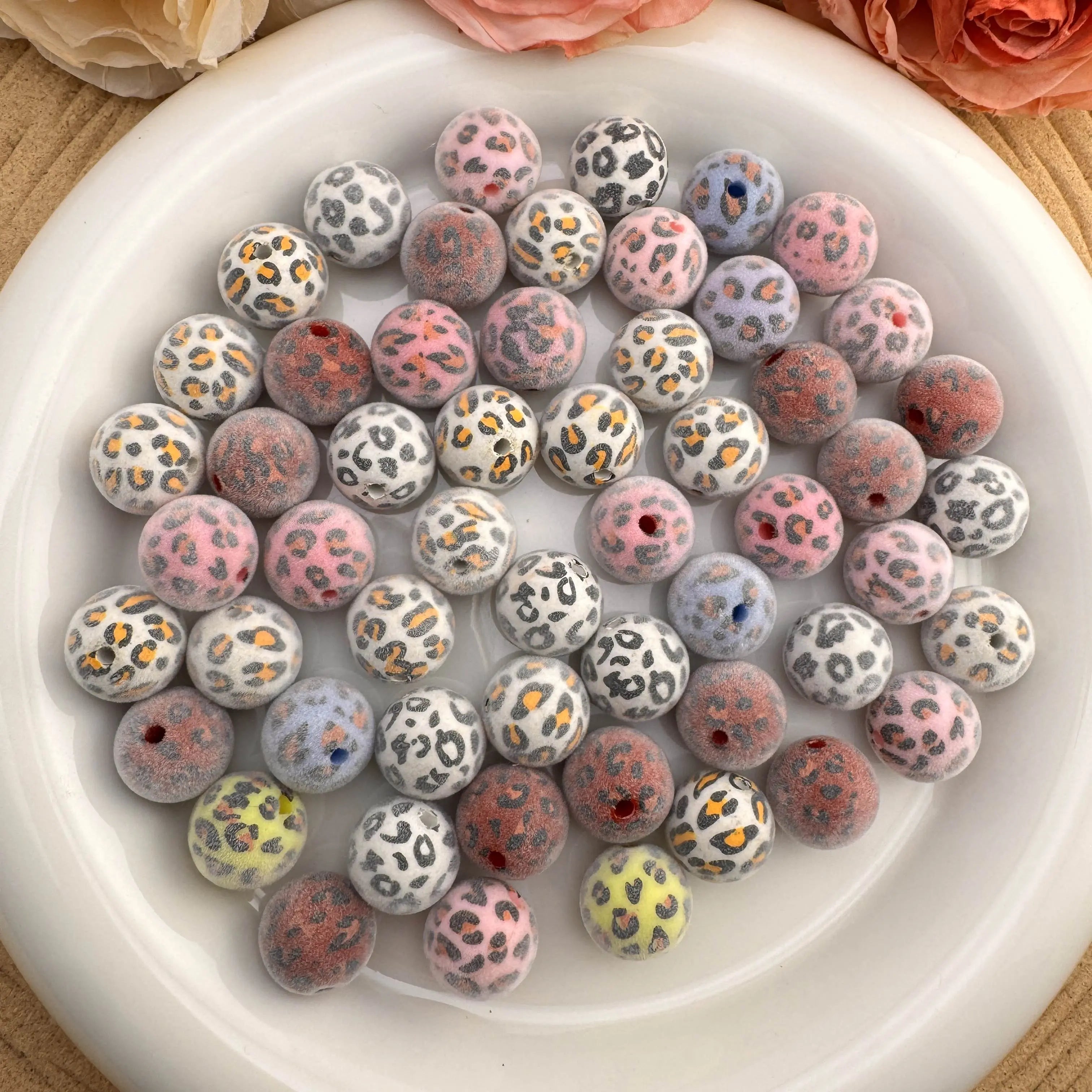 16mm Leopard Printed Flocked Acrylic Beads Fit For Beadable Pens Zoe DIY Wholesale