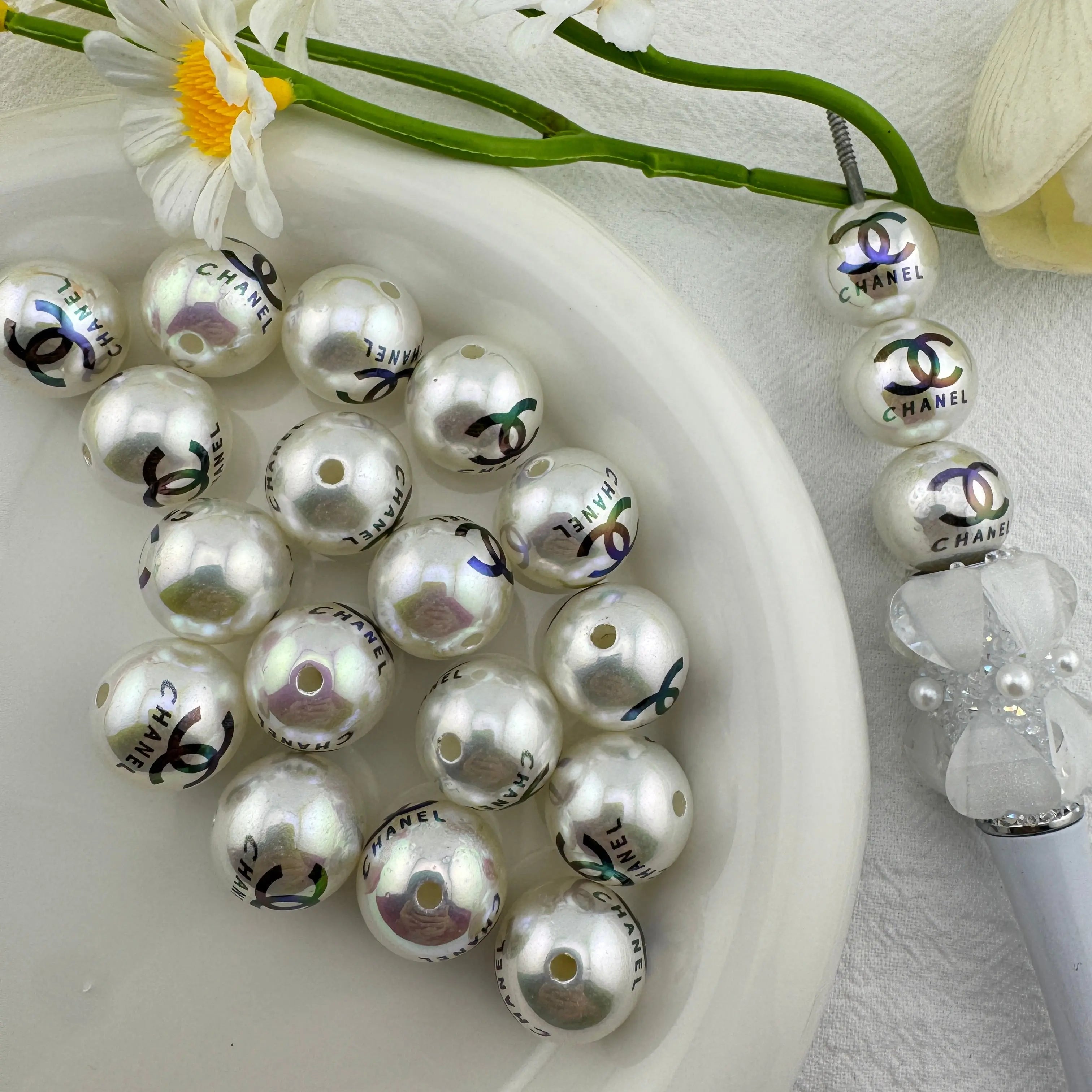 16mm Pearl Looking UV Coating Printed Acrylic Beads Zoe's DIY Shop