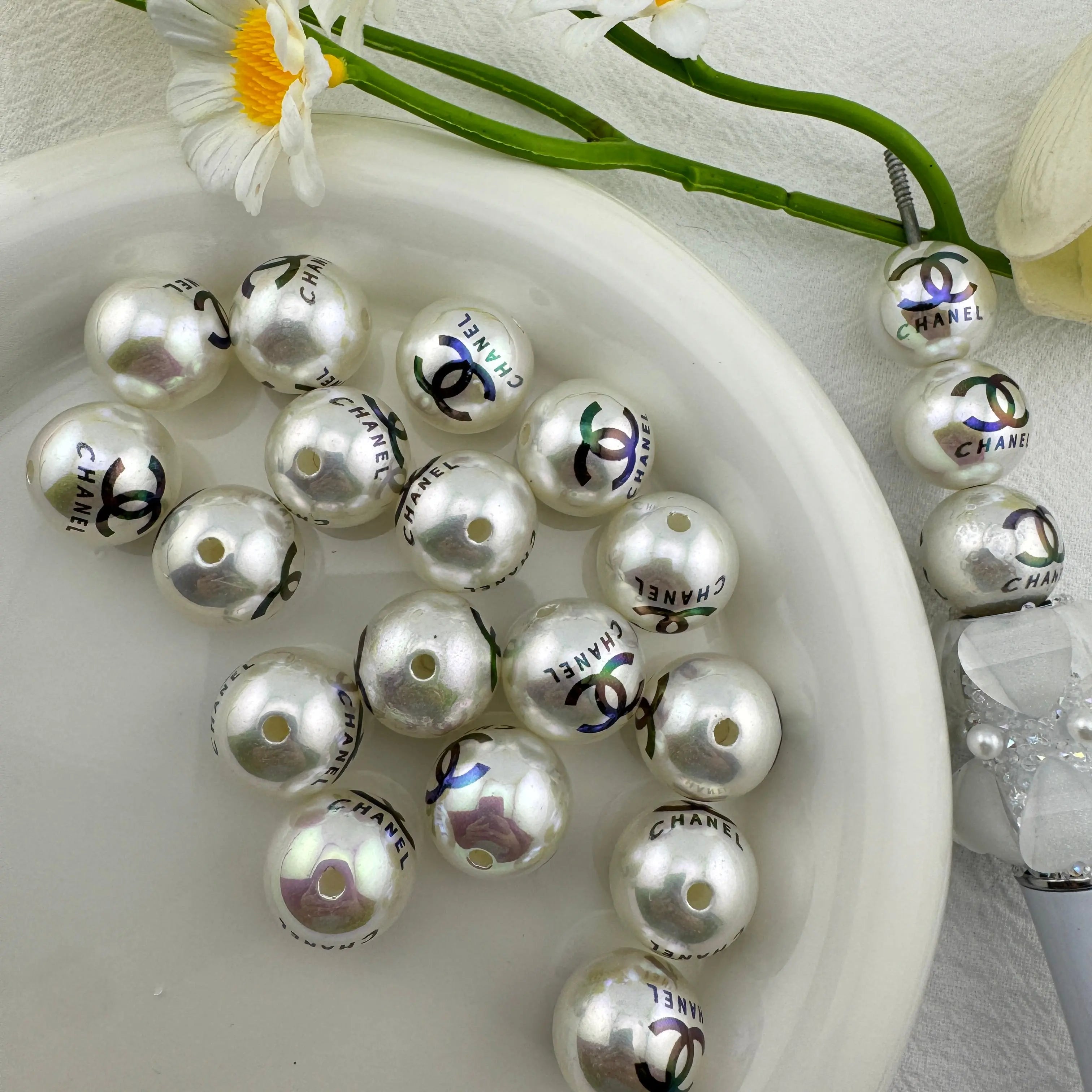 16mm Pearl Looking UV Coating Printed Acrylic Beads Zoe's DIY Shop