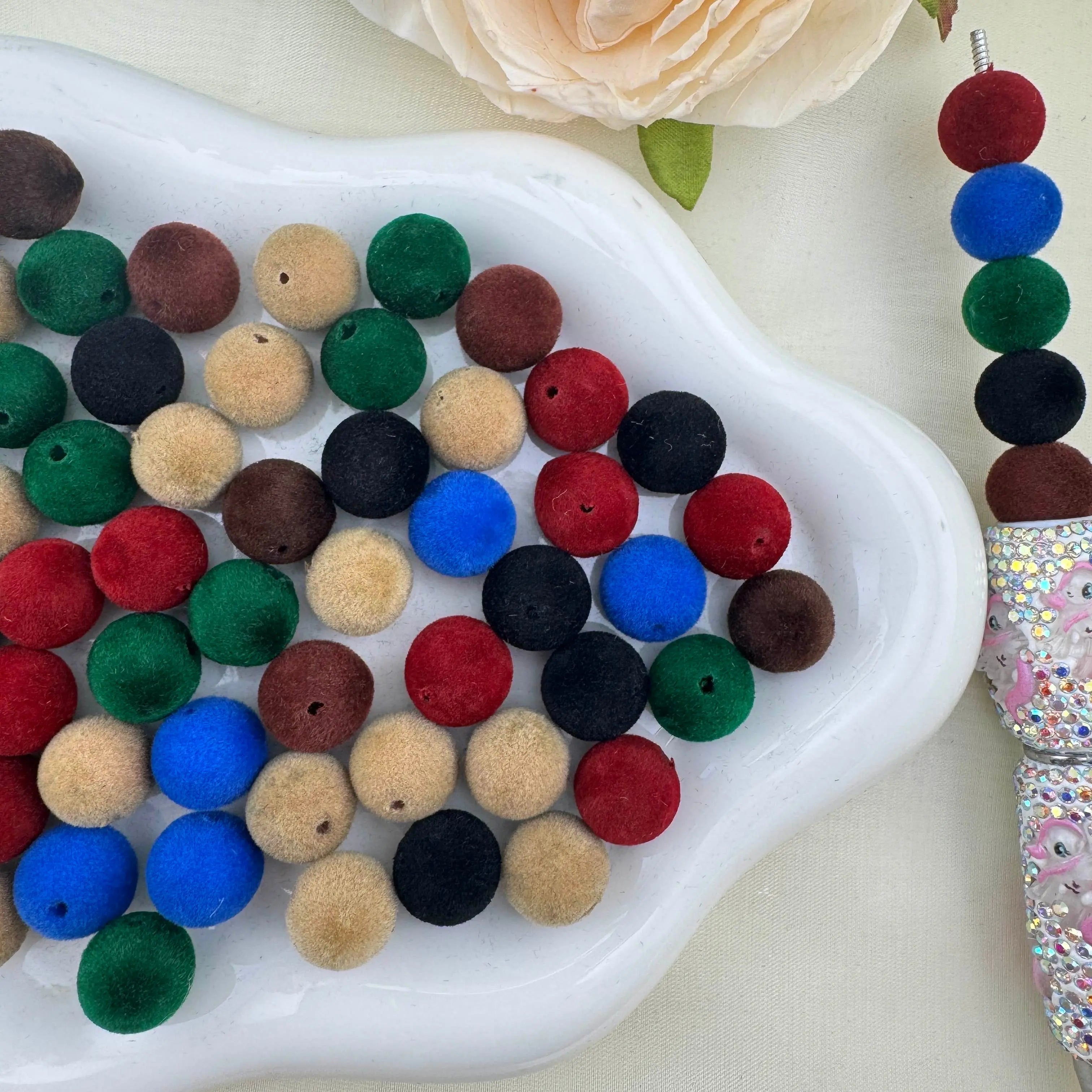 16mm Random Mixed Dark Color Flocked Acrylic Beads For Beadable Pens Keychain Jewelry Making Zoe DIY Wholesale