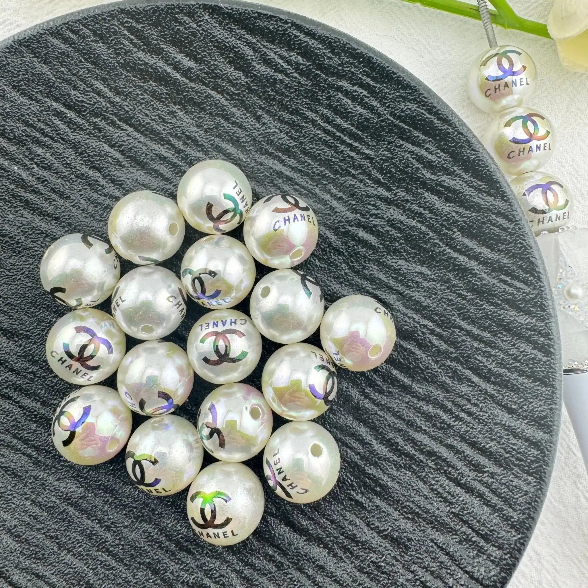 16mm Pearl Looking UV Coating Printed Acrylic Beads -Zoe DIY Wholesale