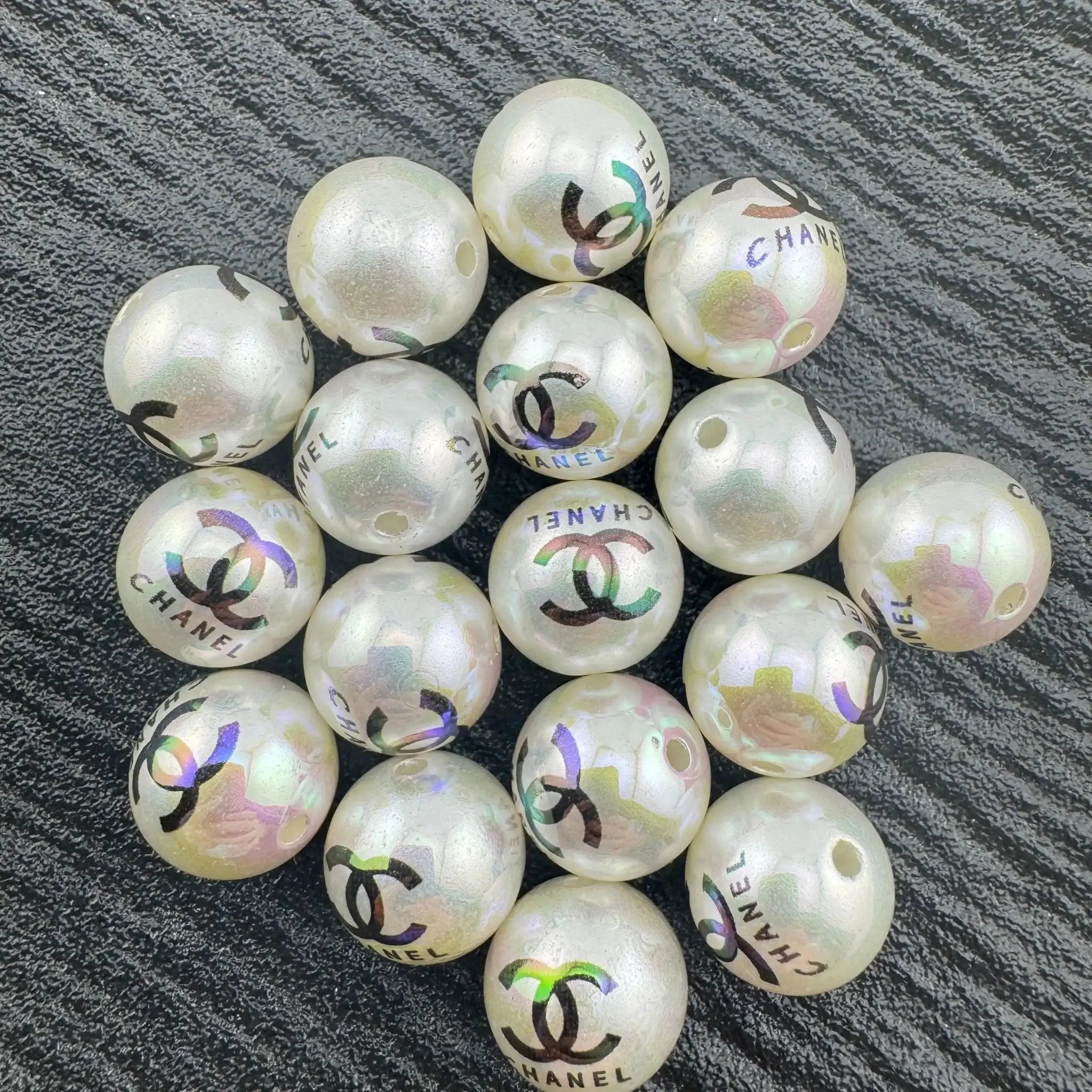 16mm Pearl Looking UV Coating Printed Acrylic Beads -Zoe DIY Wholesale