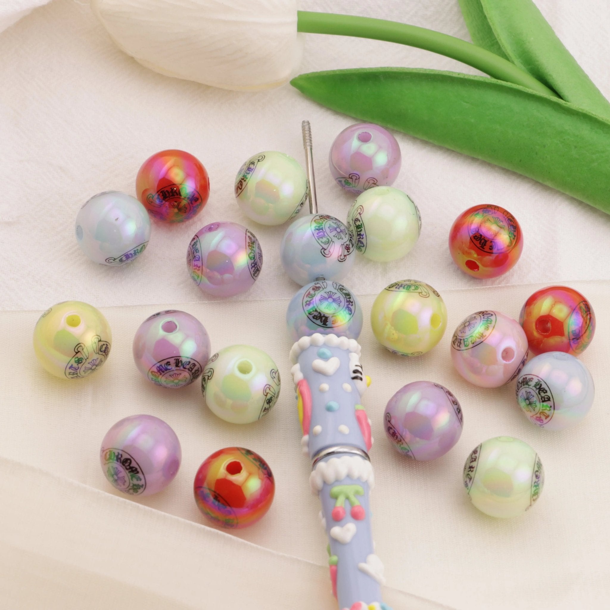 16mm Uv Chrome Hearts Heart Beads -Zoe DIY Wholesale