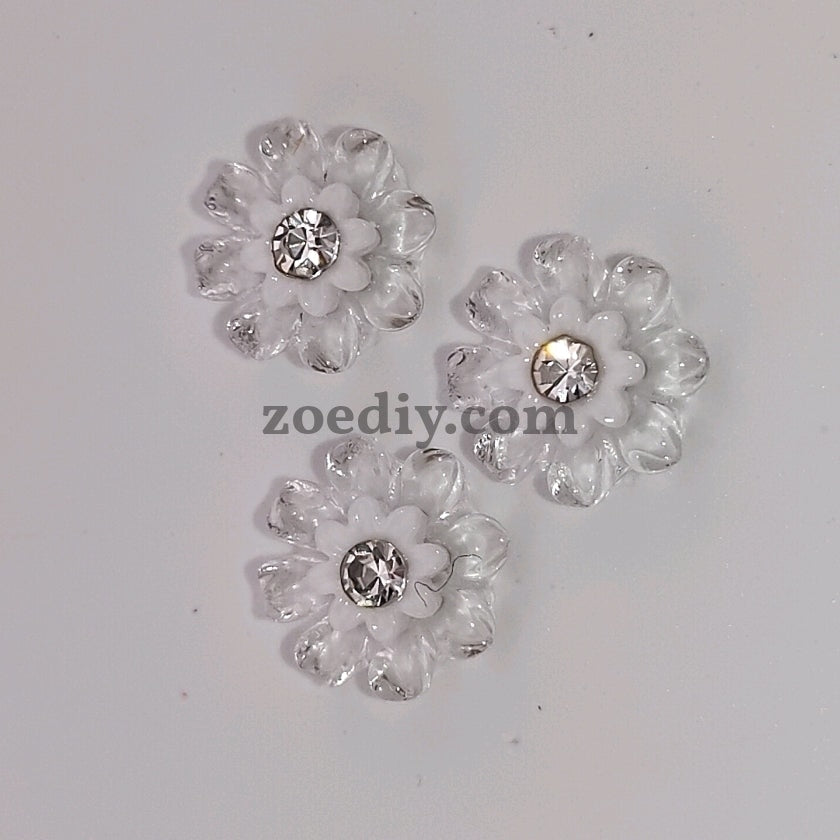 FS1054- 10MM Diamond Clear Flower Resin Nail Charms For Making Fancy Bead Or Fancy Pen