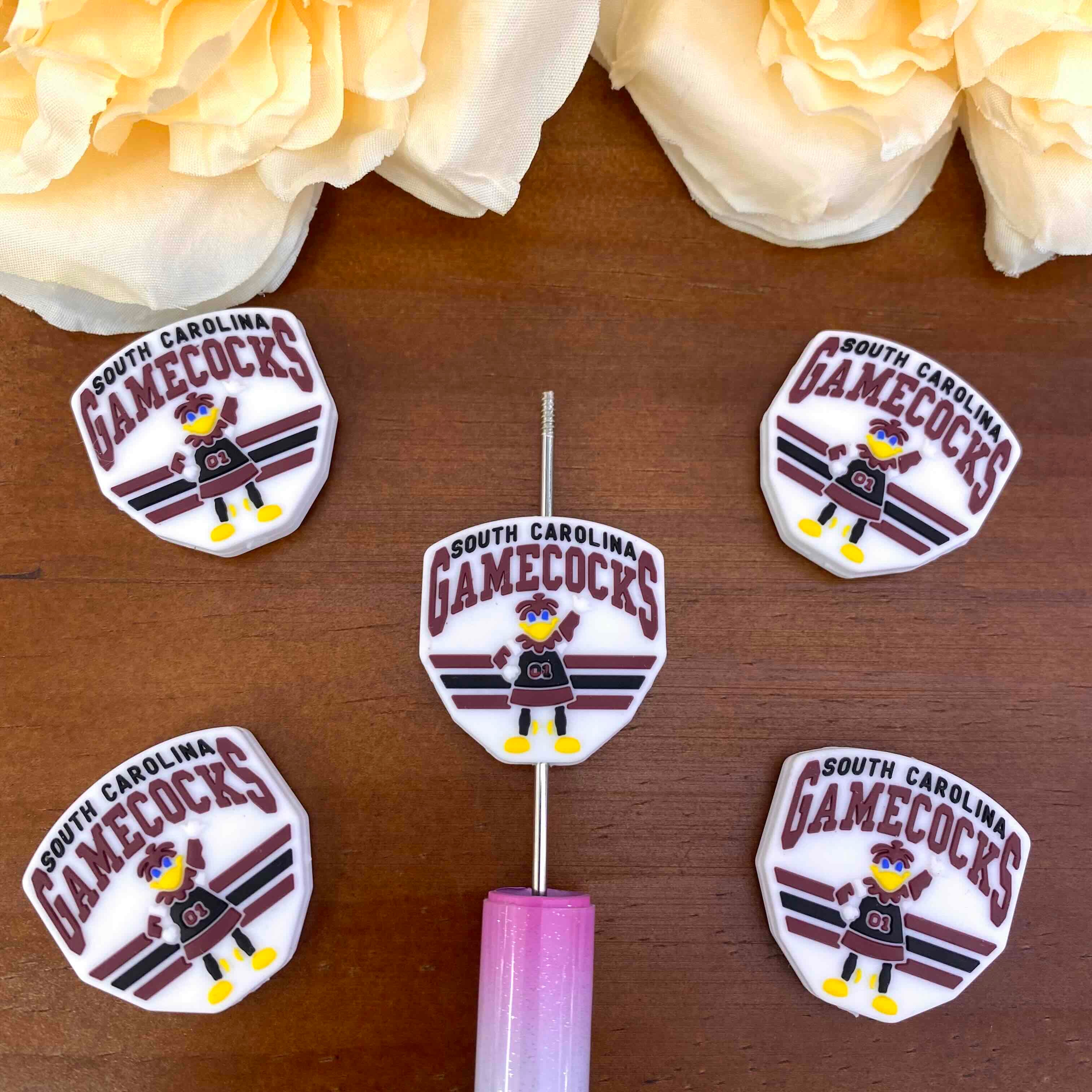 FS20590-South Carolina Gamecocks Flat Silicone Focal Beads