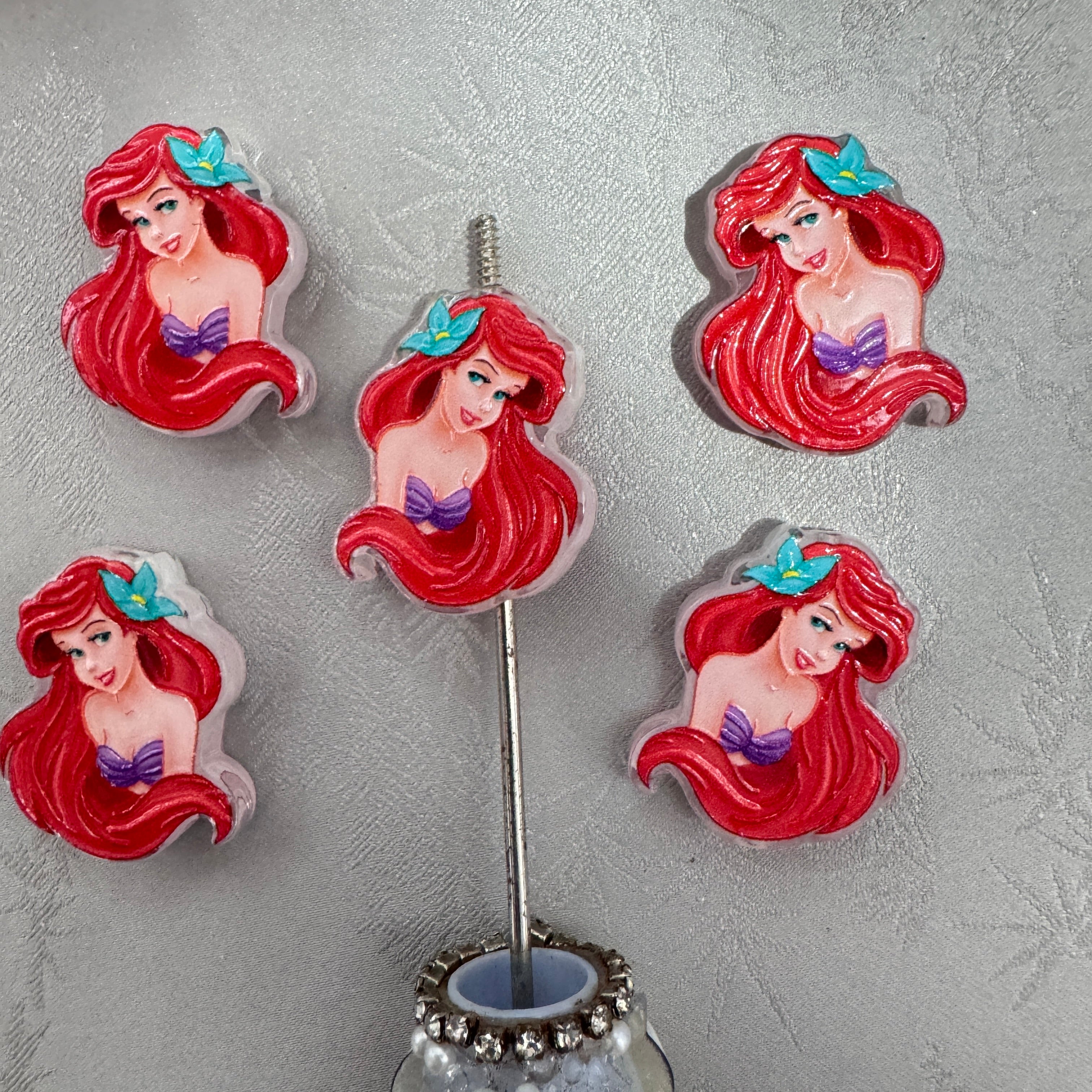 Red‑Haired Mermaid Girl Acrylic Focal Beads