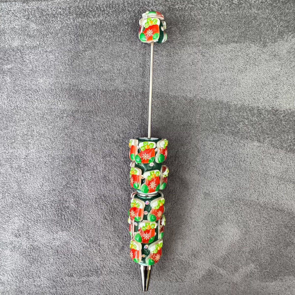 Gingerbread Man Santa Claus Tree and AB Rhinestones Beadable Clay Pens, Christmas Series,Red Clay Base