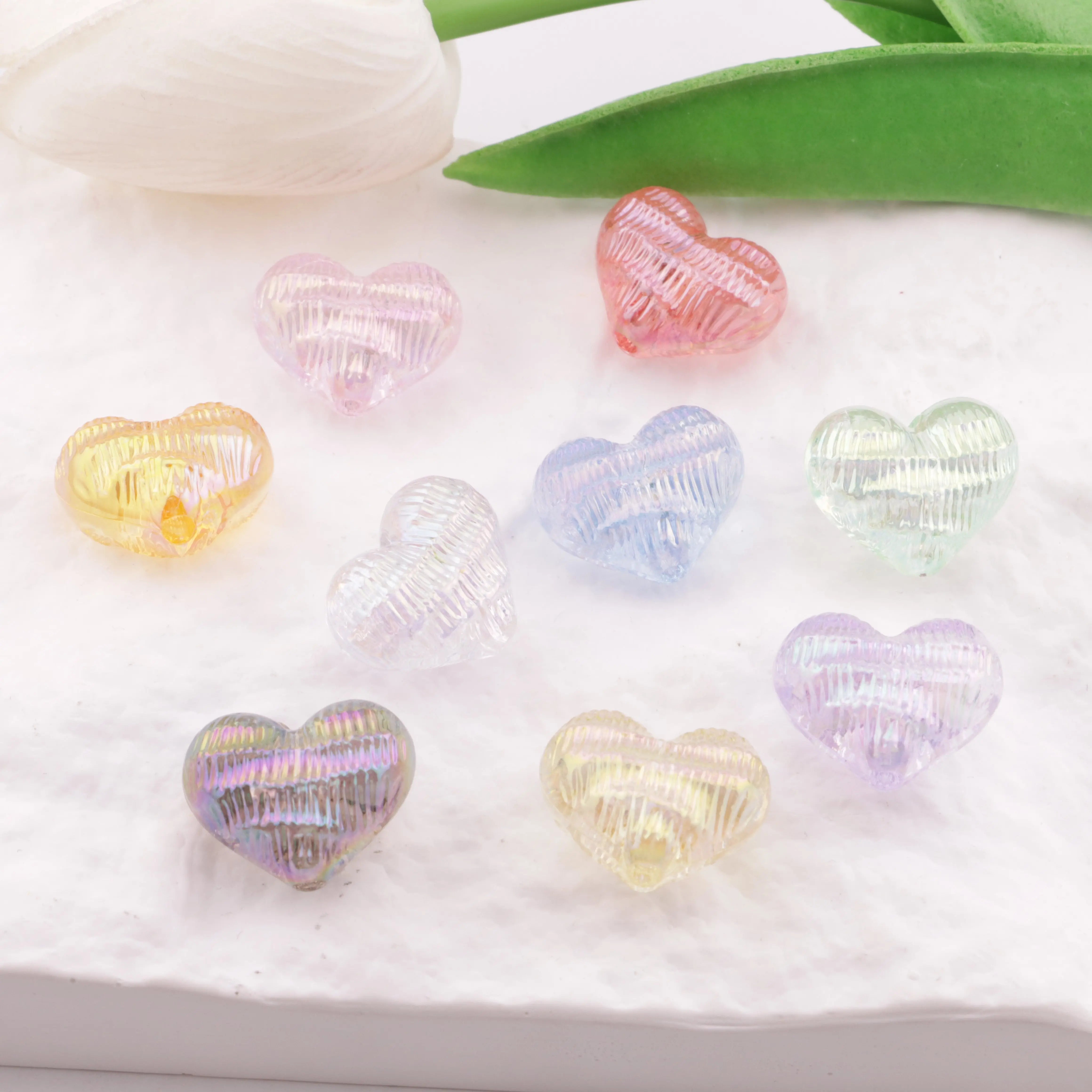 17mm UV Heart Beads With Wrinkled Surface ZoeDIY Shop