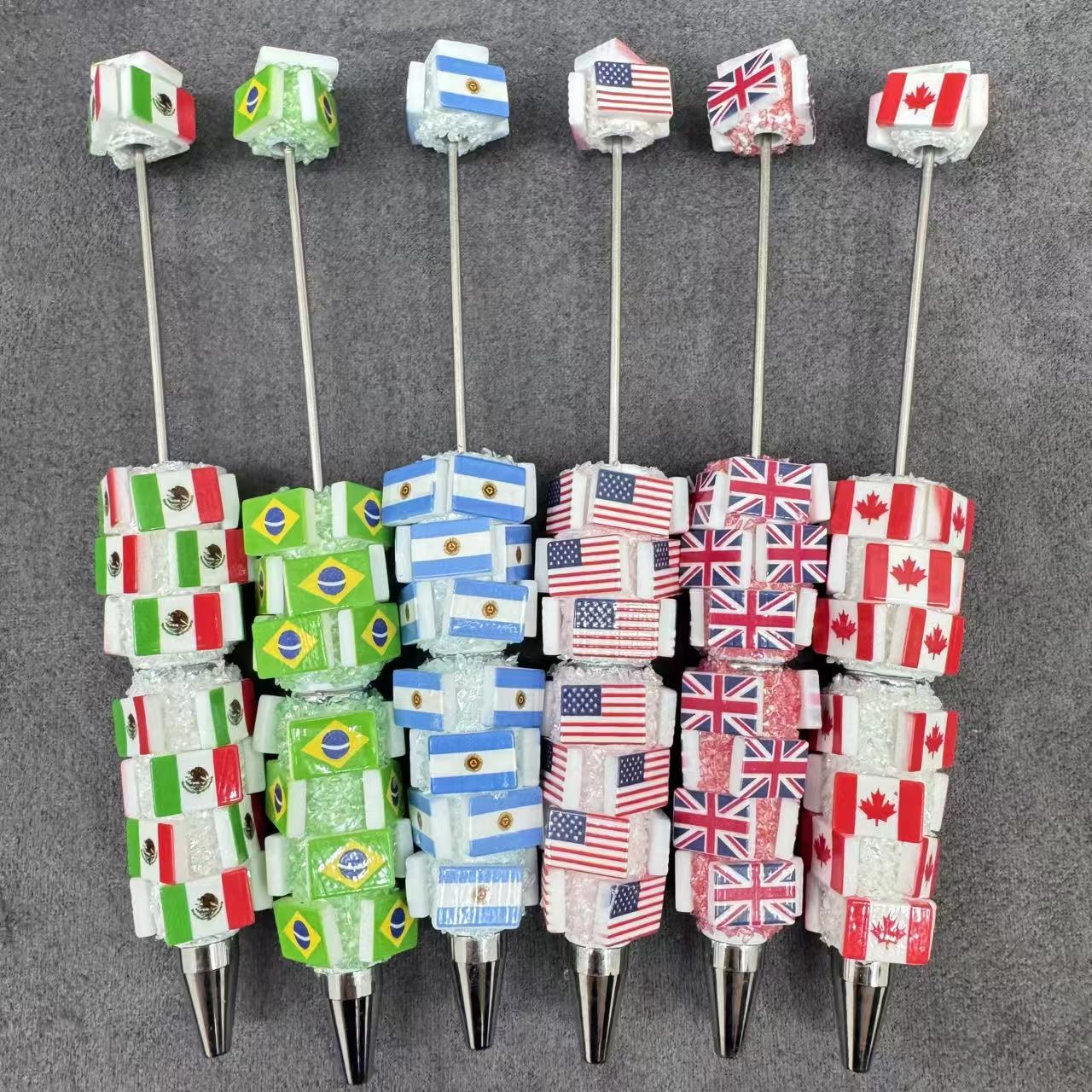 Beadable Clay Pens with Various Countries Flag
