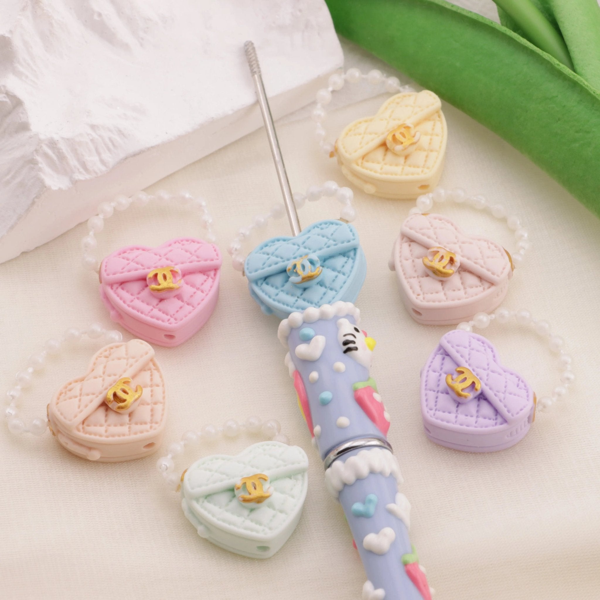 18×21mm CC Heart Bags Beads Pearl Chain Heart-Shaped Bag Beads -Zoe DIY Wholesale