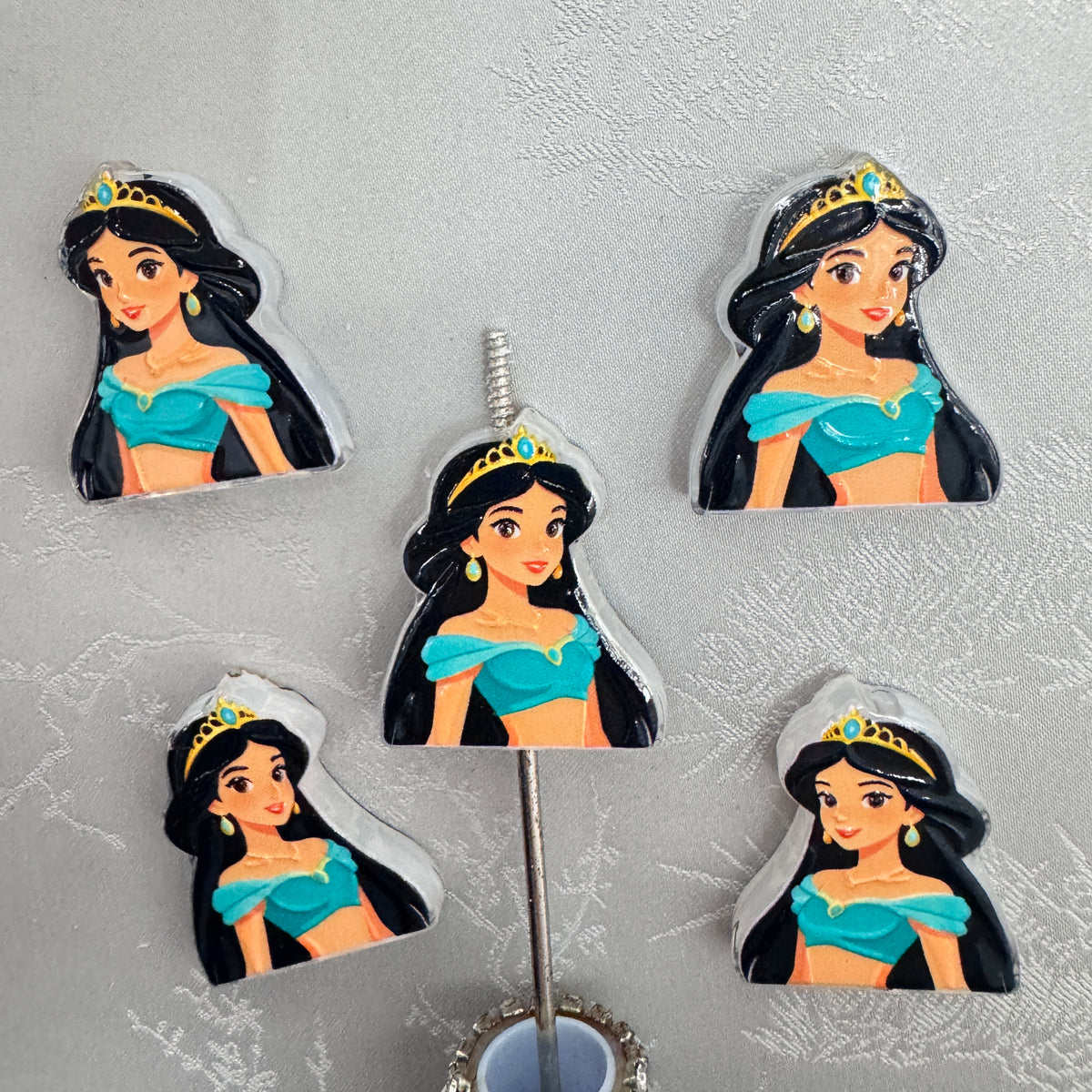 Long Black‑Hair Golden Crown Turquoise Off‑Shoulder Outfit Princess Acrylic Focal Beads