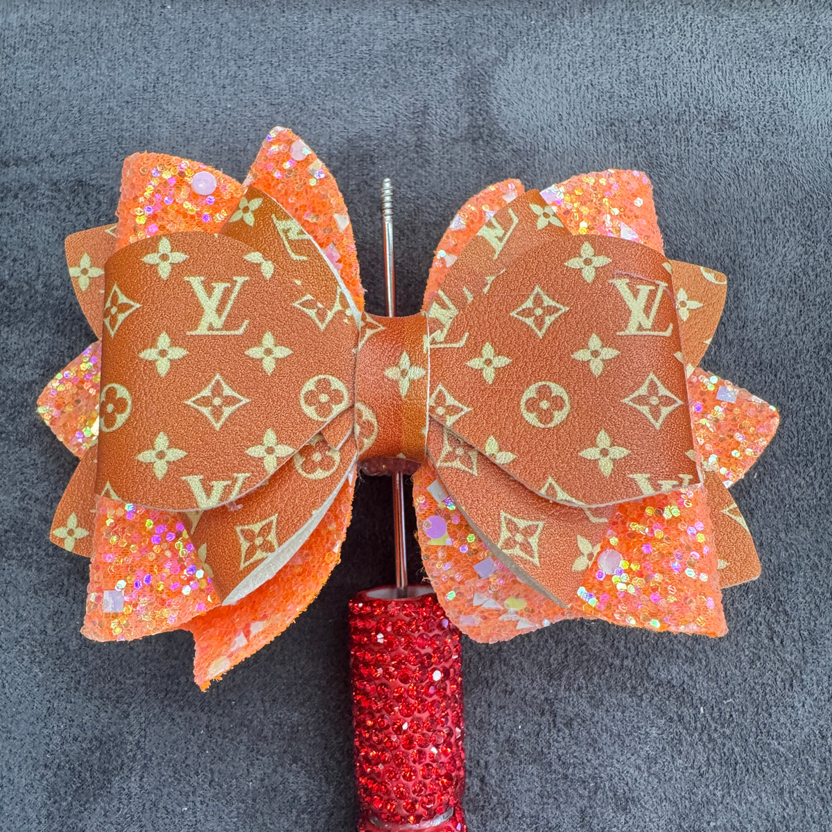 Vintage Floral Monogram‑Style Glitter Layered Leather Bling Bow Sugar Beads，with AB Rhinestones