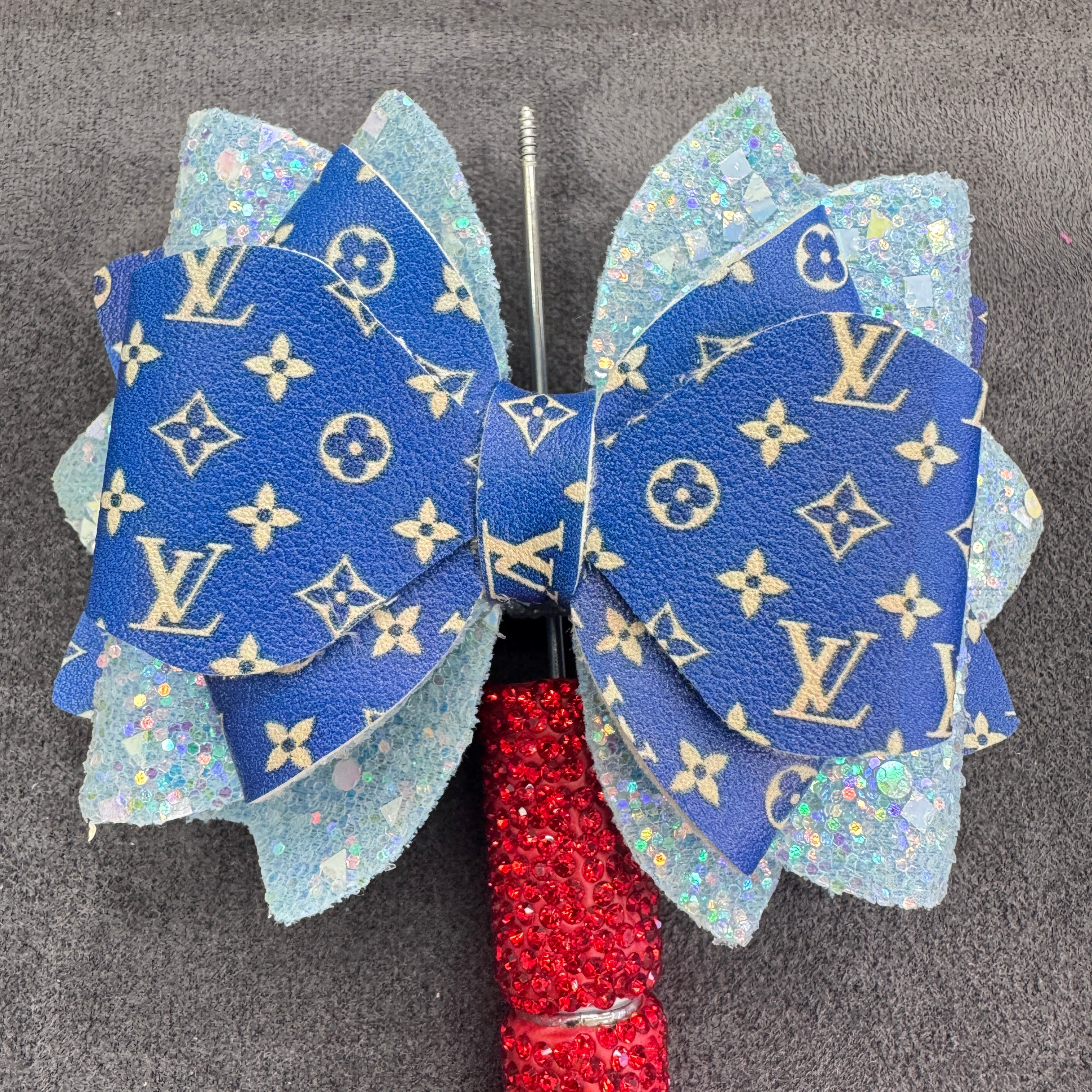 Vintage Floral Monogram‑Style Glitter Layered Leather Bling Bow Sugar Beads，with AB Rhinestones