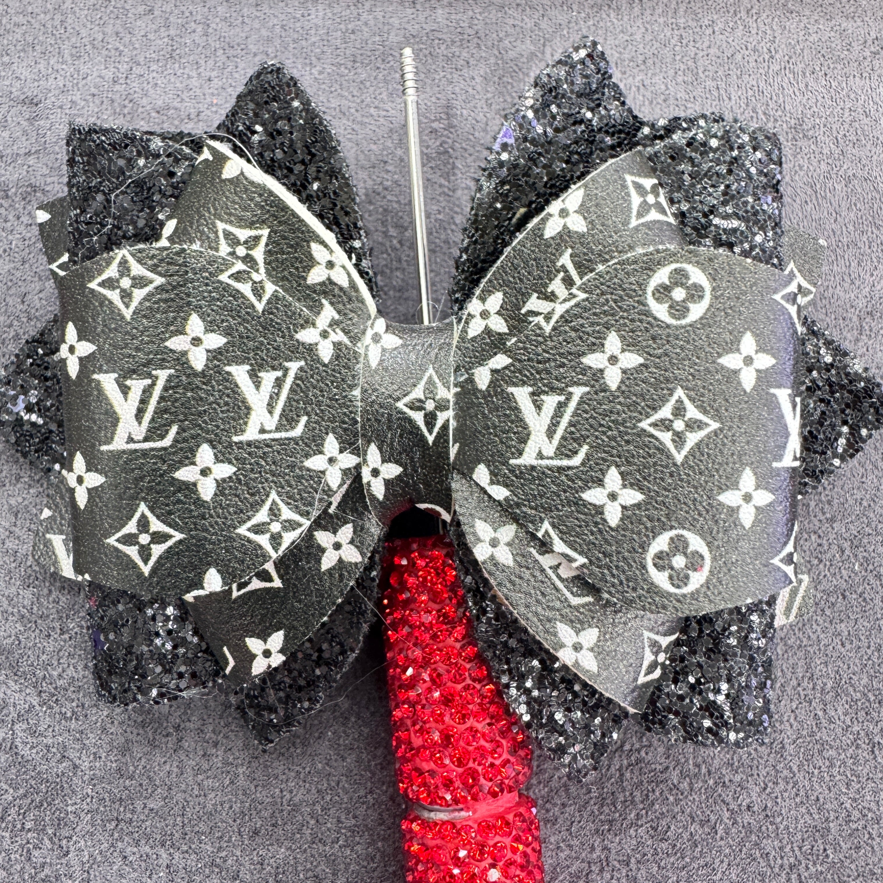 Vintage Floral Monogram‑Style Glitter Layered Leather Bling Bow Sugar Beads，with AB Rhinestones