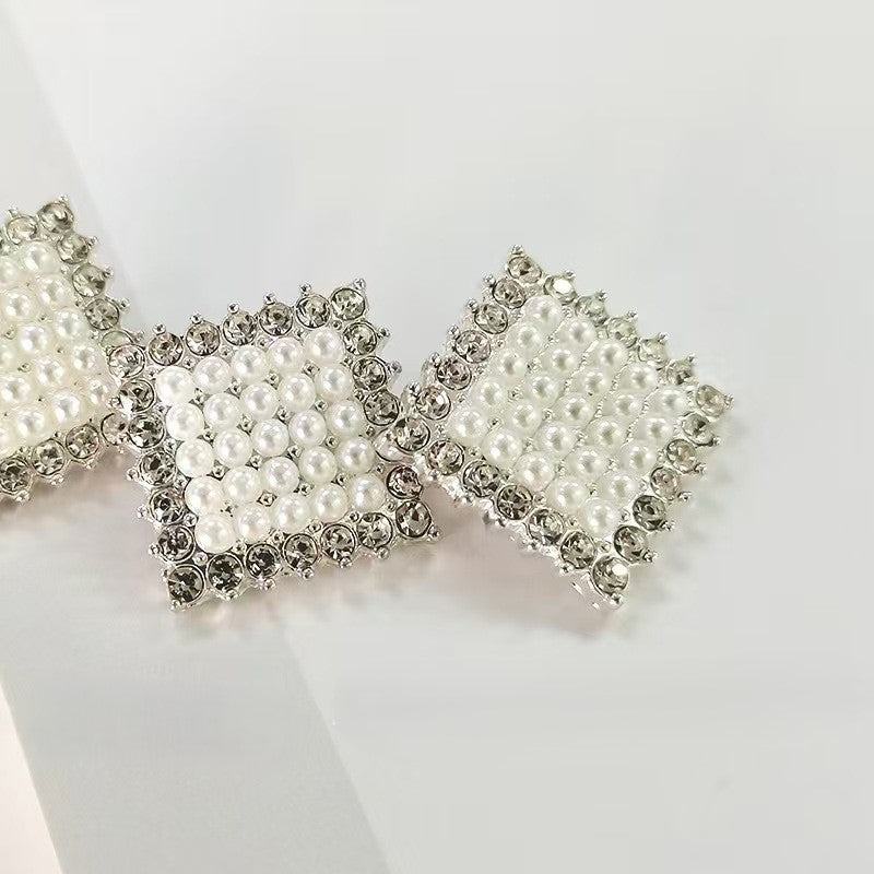 FS3196- 40*40mm Square Diamonds Pearl Alloy Charms Square Diamond With Pearl Alloy Patches