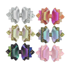 Iridescent Multi‑Layer Glitter Faux Leather Bow Beads,Multi‑Color