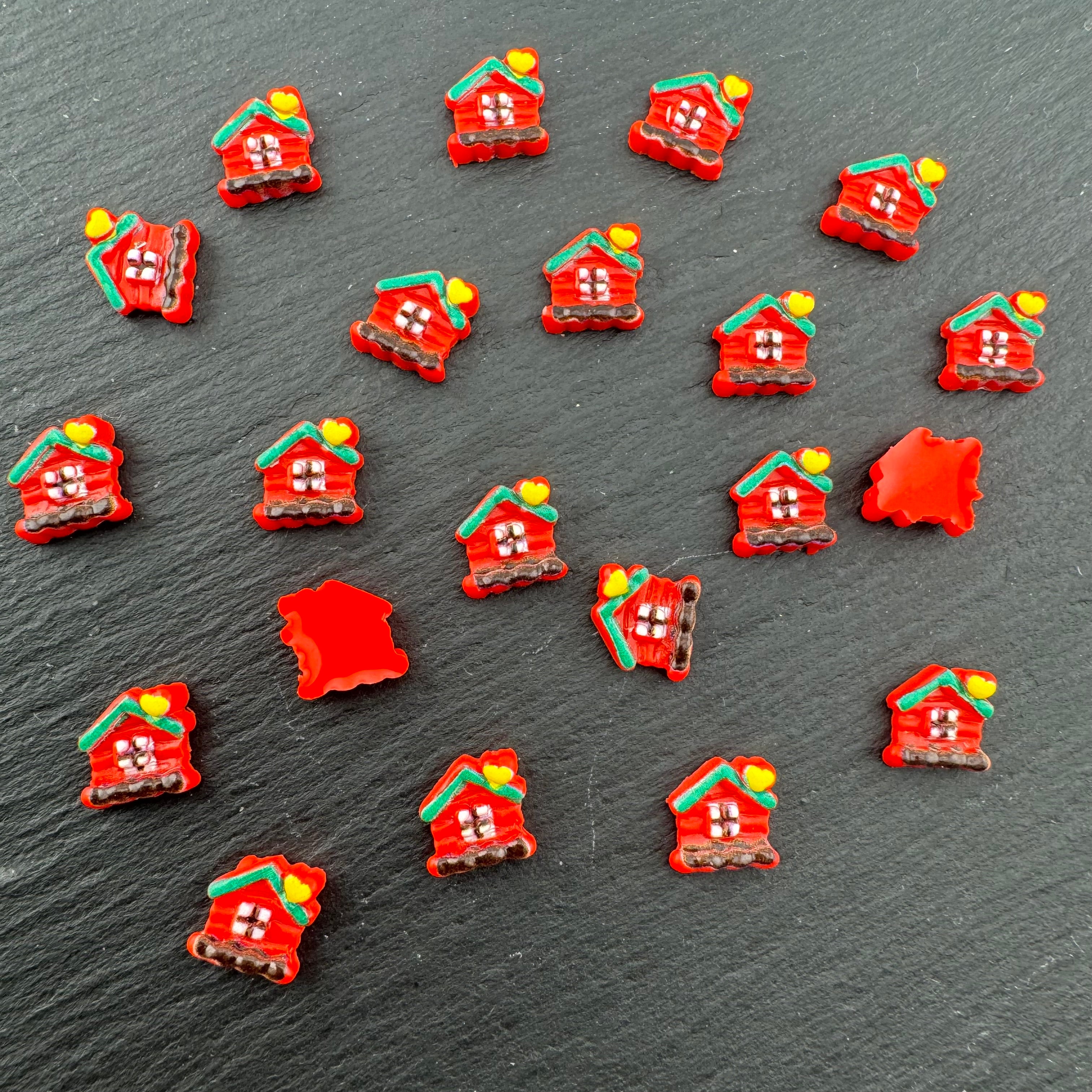 FS2108-Red Christmas House Resin Nail Charms For Making Fancy Pen Or Fancy Bead