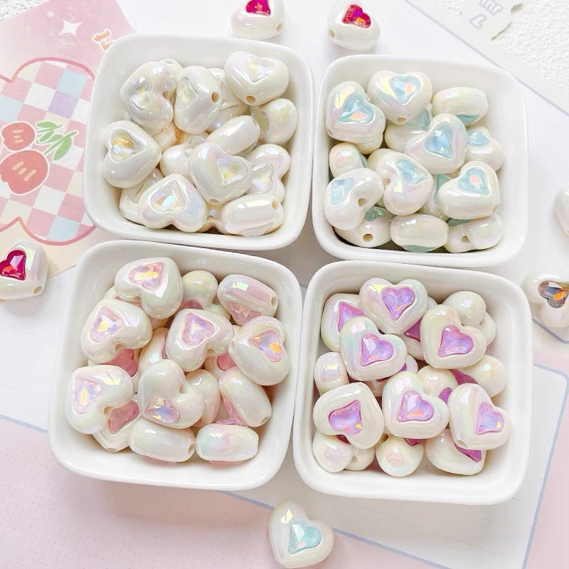 FS2531-Ramdom Mixed Color Heart Shape Acrylic Beads Fit For Beadable Pens