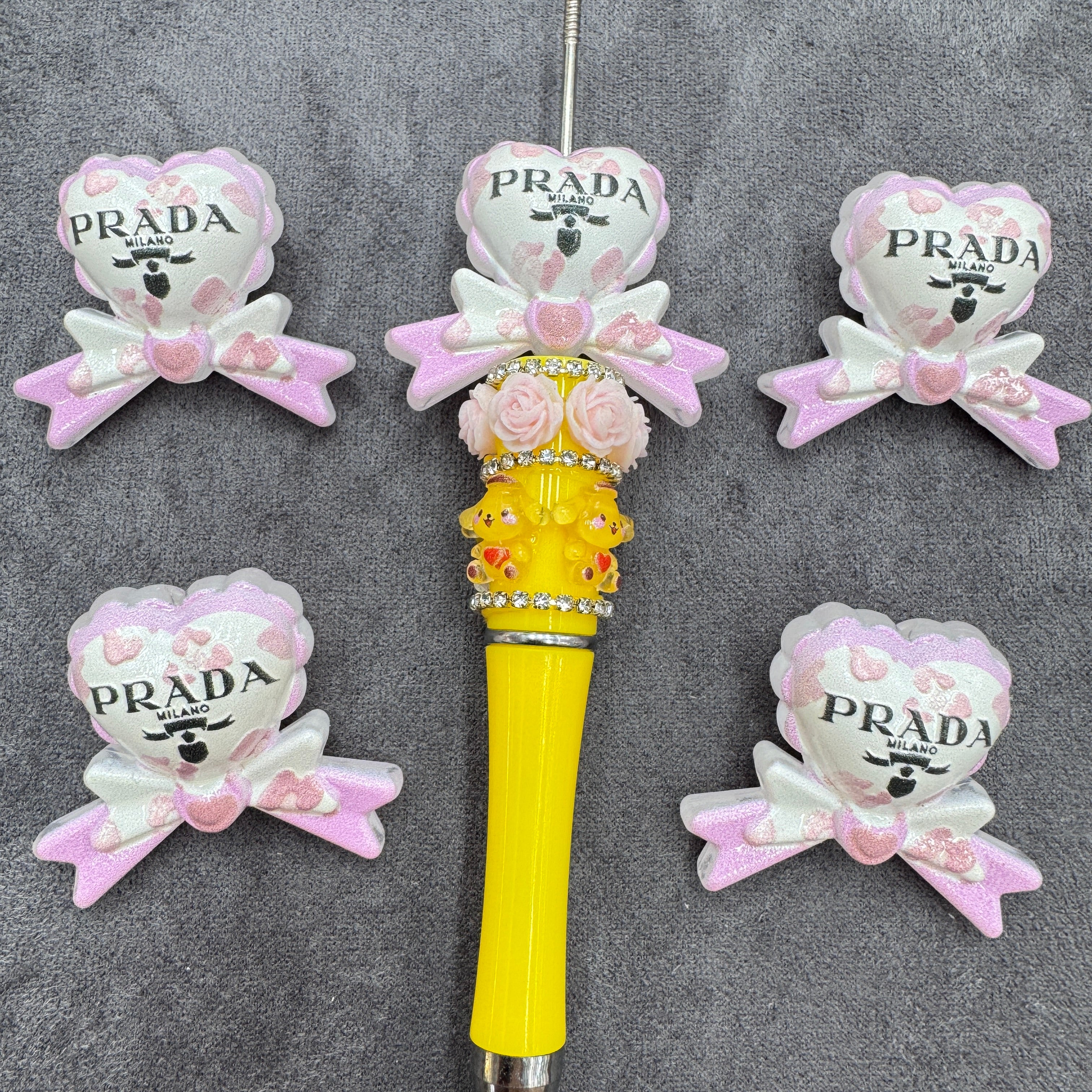 Acrylic Focal Beads Wavy Scalloped Heart Edge With Bow Ribbon Tails Series As Picture Shows