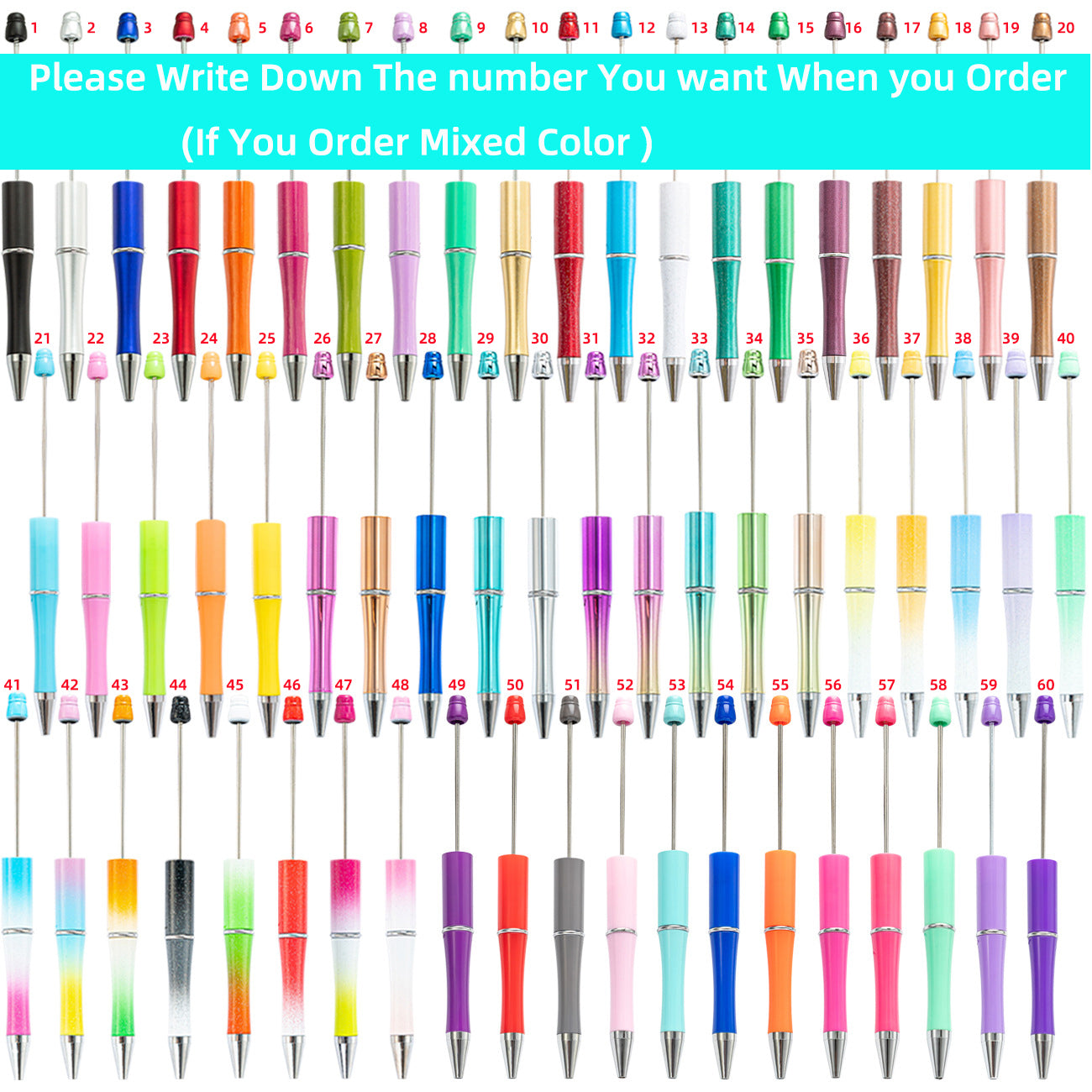 10 Pieces Solid Color Plastic beadable Pens