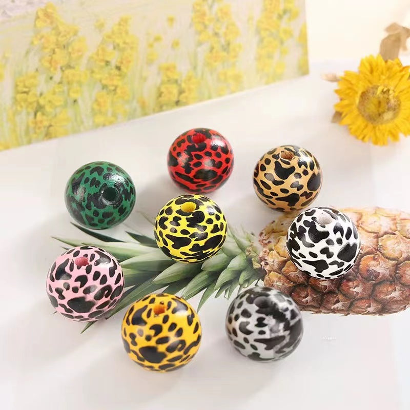20 Pieces 25MM Mixed Color  Cheetah Printed Wooden Beads