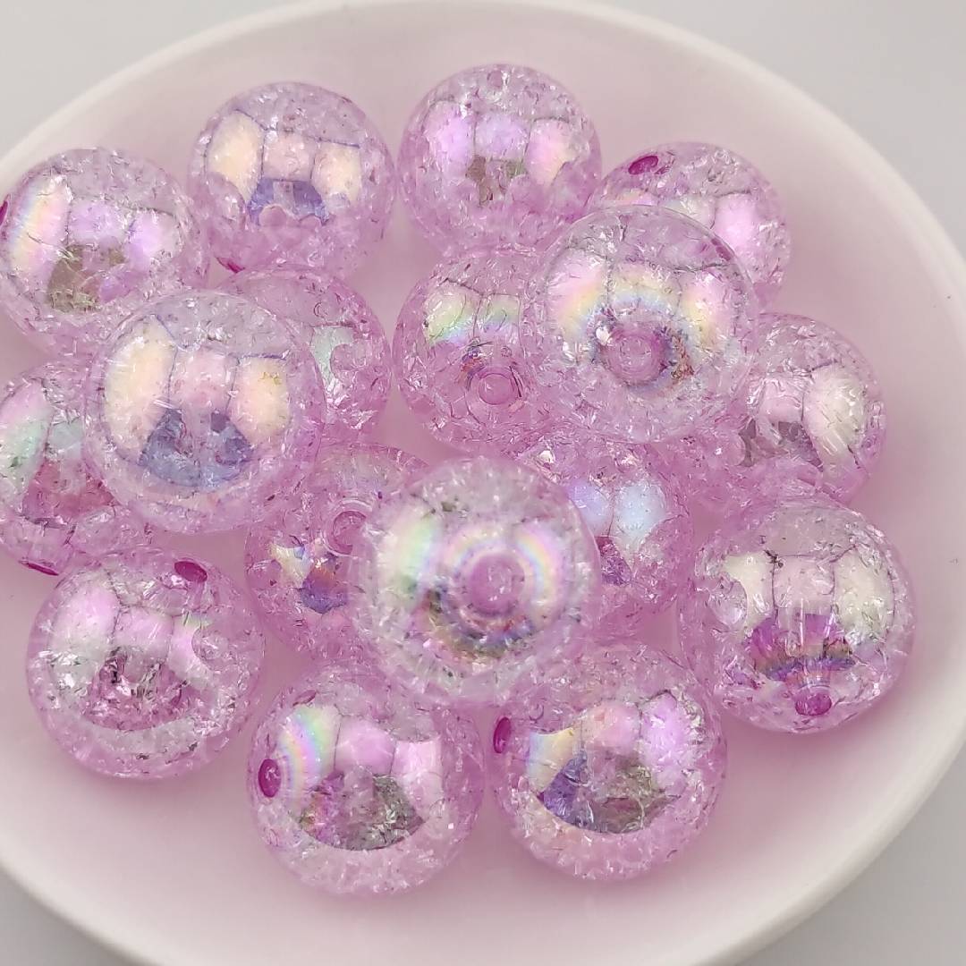 (A55)20 MM Light Purple Crackle Resin Beads