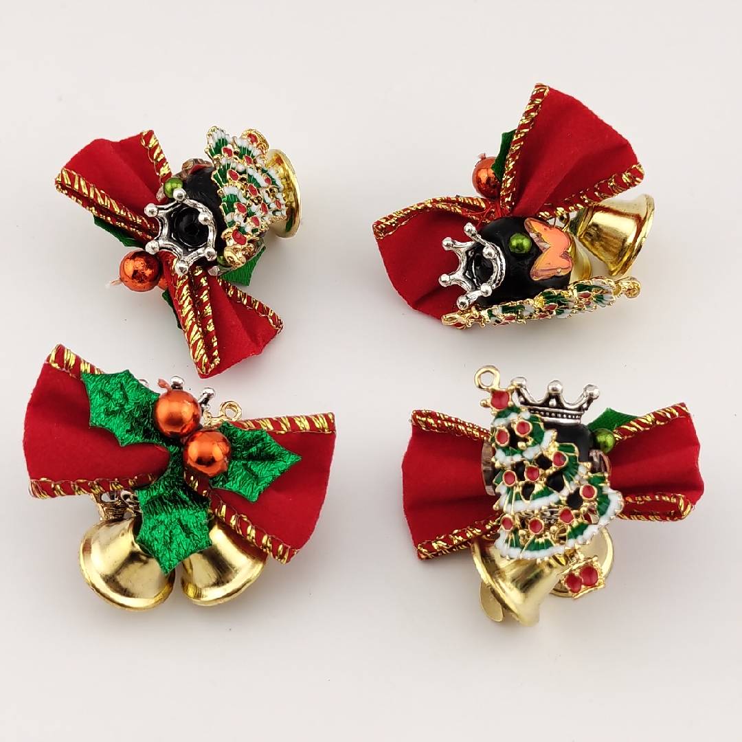 1 Piece Red Bow Christmas Tree Bells Resin Beads