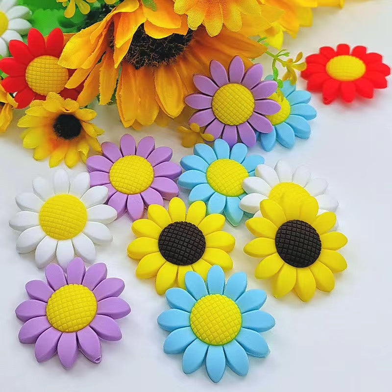 20 Pieces 40MM Mixed Color Sunflower Silicone Focal Beads