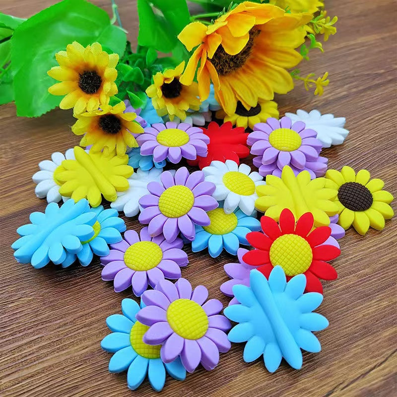 20 Pieces 40MM Mixed Color Sunflower Silicone Focal Beads