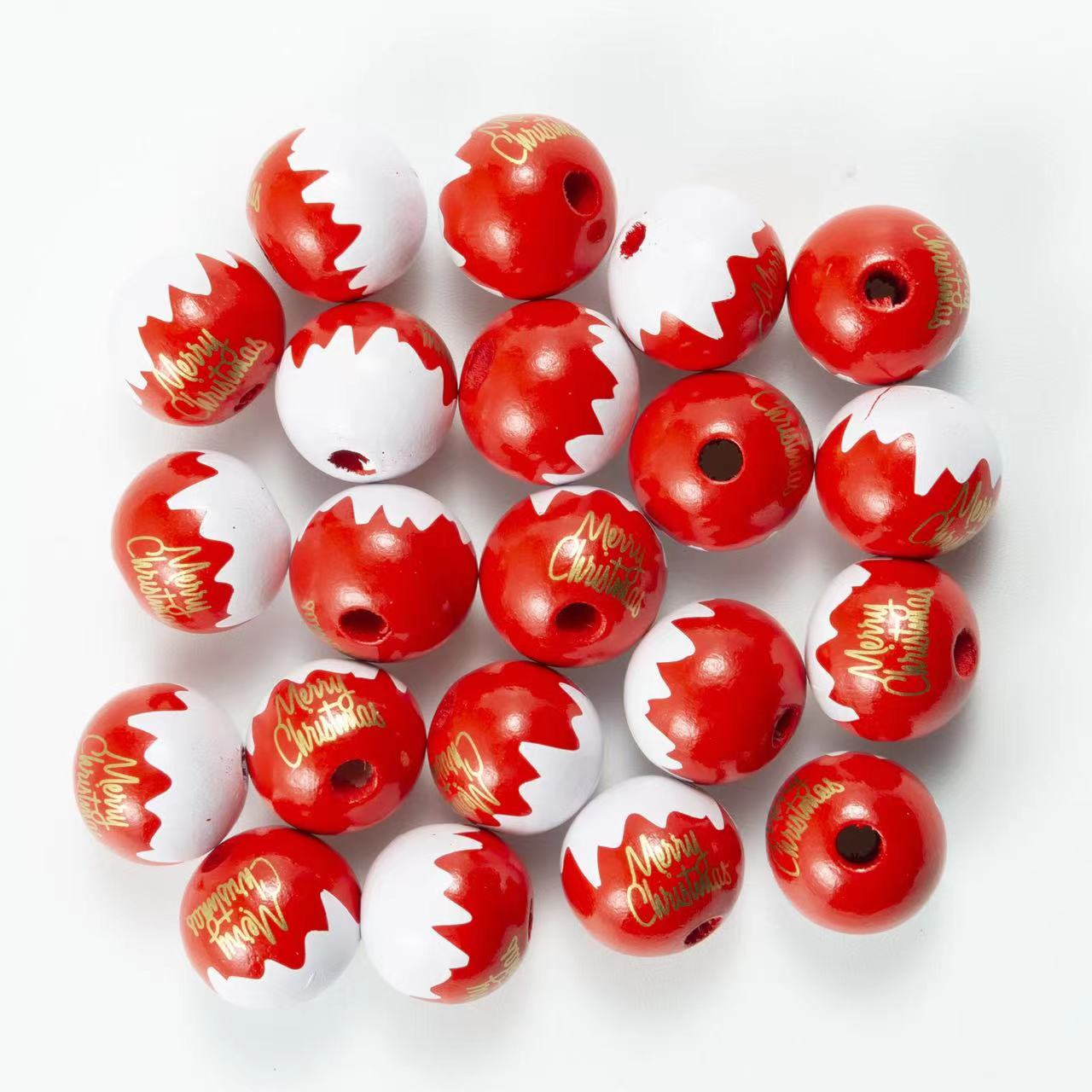 50 Pieces 16mm Size Red Merry Christmas   Wooden Beads