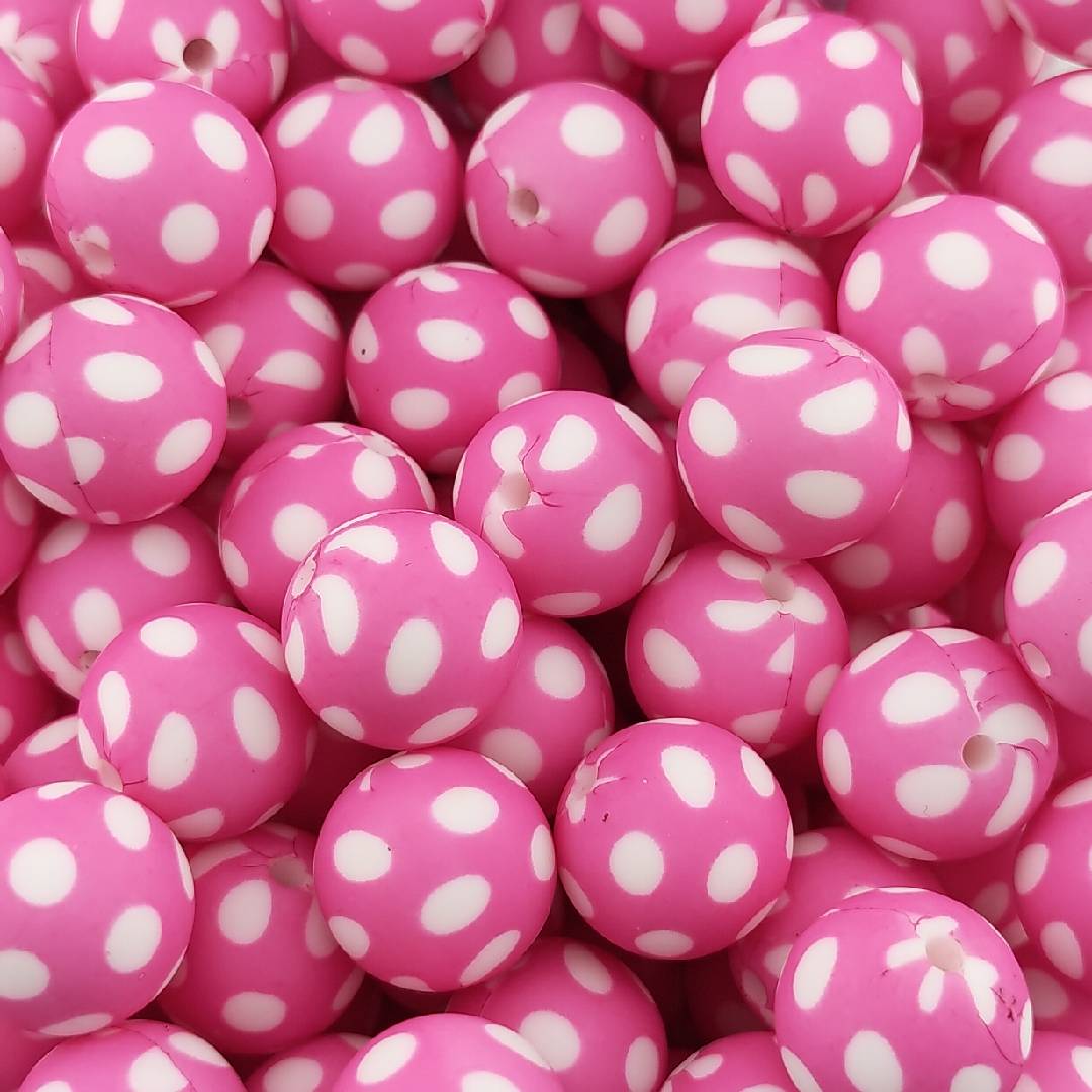 (PS58)Hot Pink Dot 15MM Silicone Beads