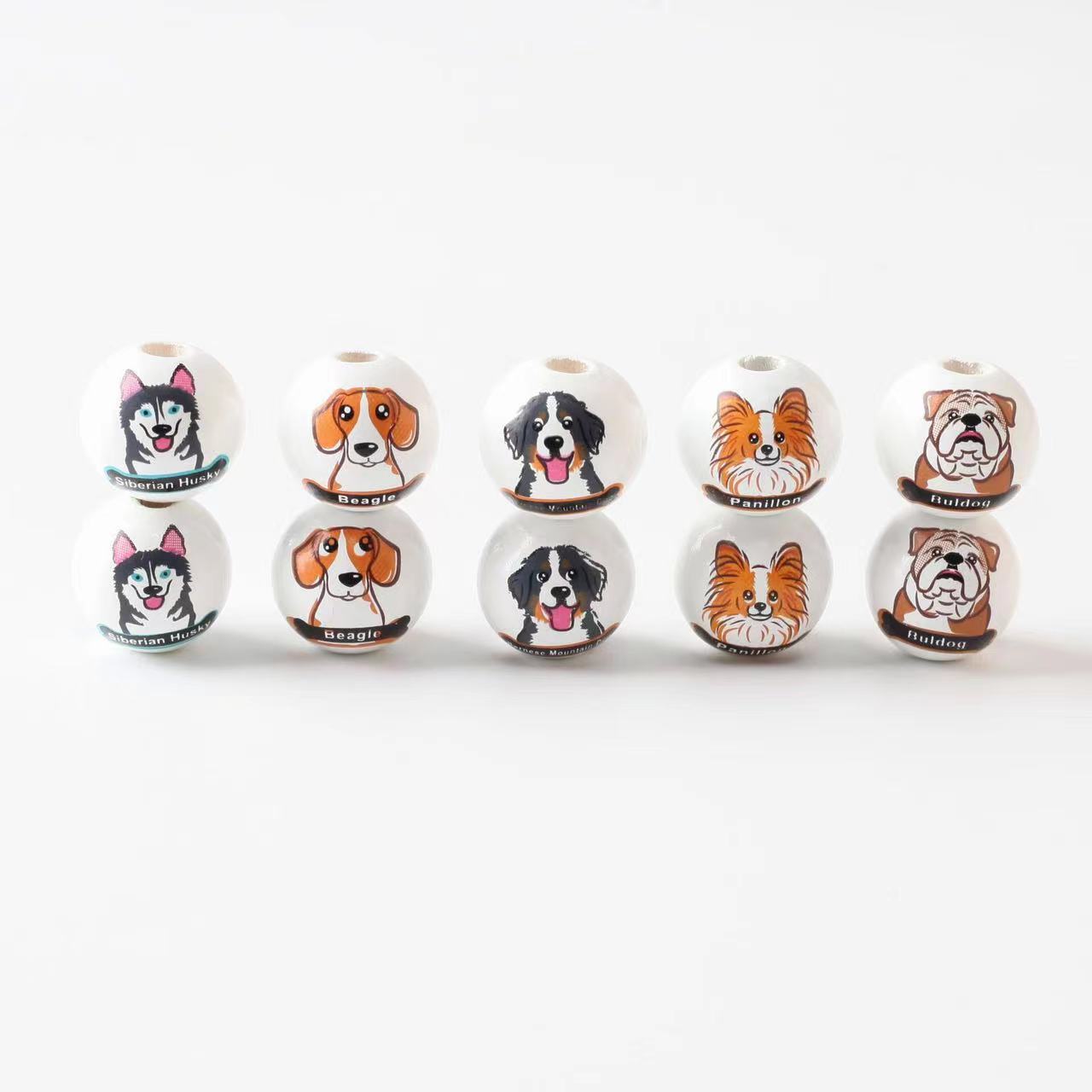 50 Pieces 16mm Size Mixed Dog  Wooden Beads