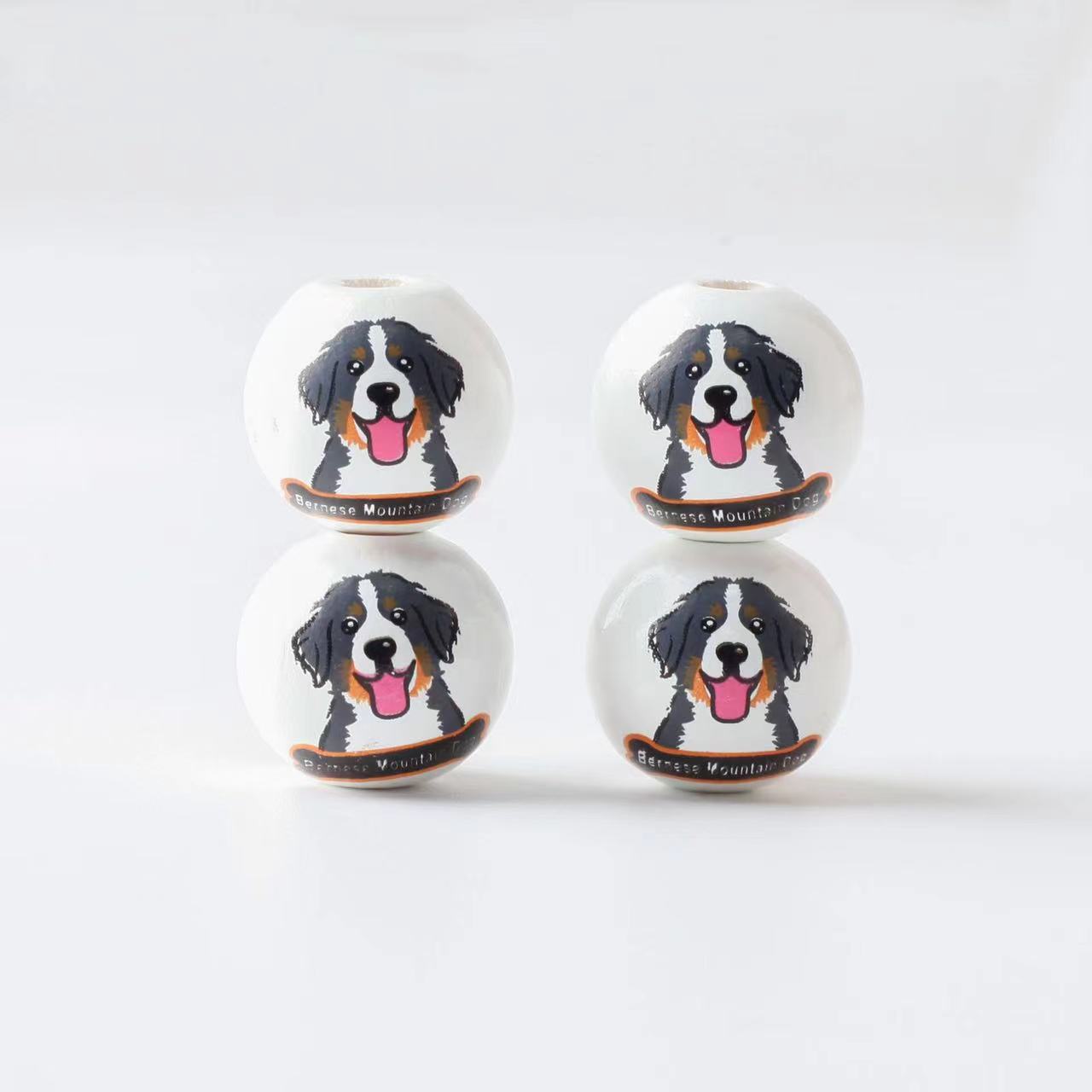 50 Pieces 16mm Size Bernese Mountain  Dog  Wooden Beads