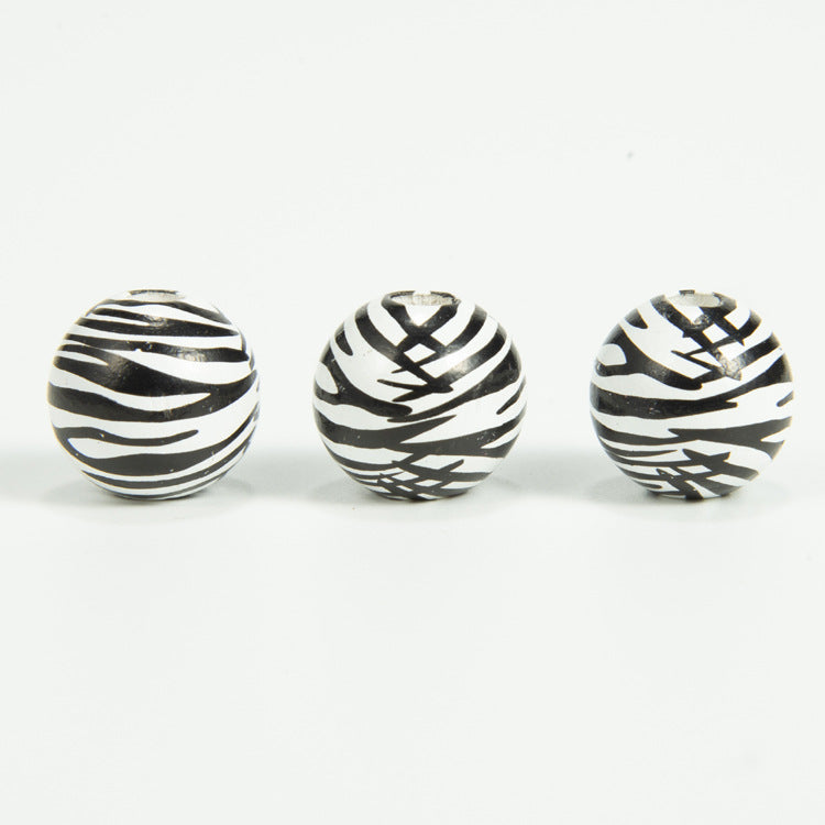 50 Pieces 16mm Zebra Printed  Printed  Wooden Beads
