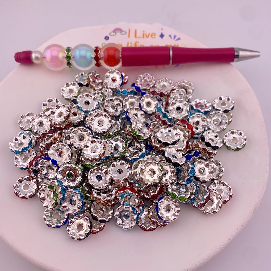 （SC1）100pcs  Mixed Colorful  diamond-studded  Pen spacer 12mm