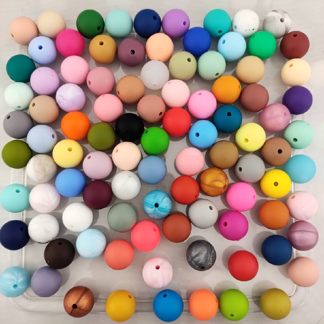 100 Pieces (One for each color from #1 to #100) Solid Colors Silicone Beads 15 MM