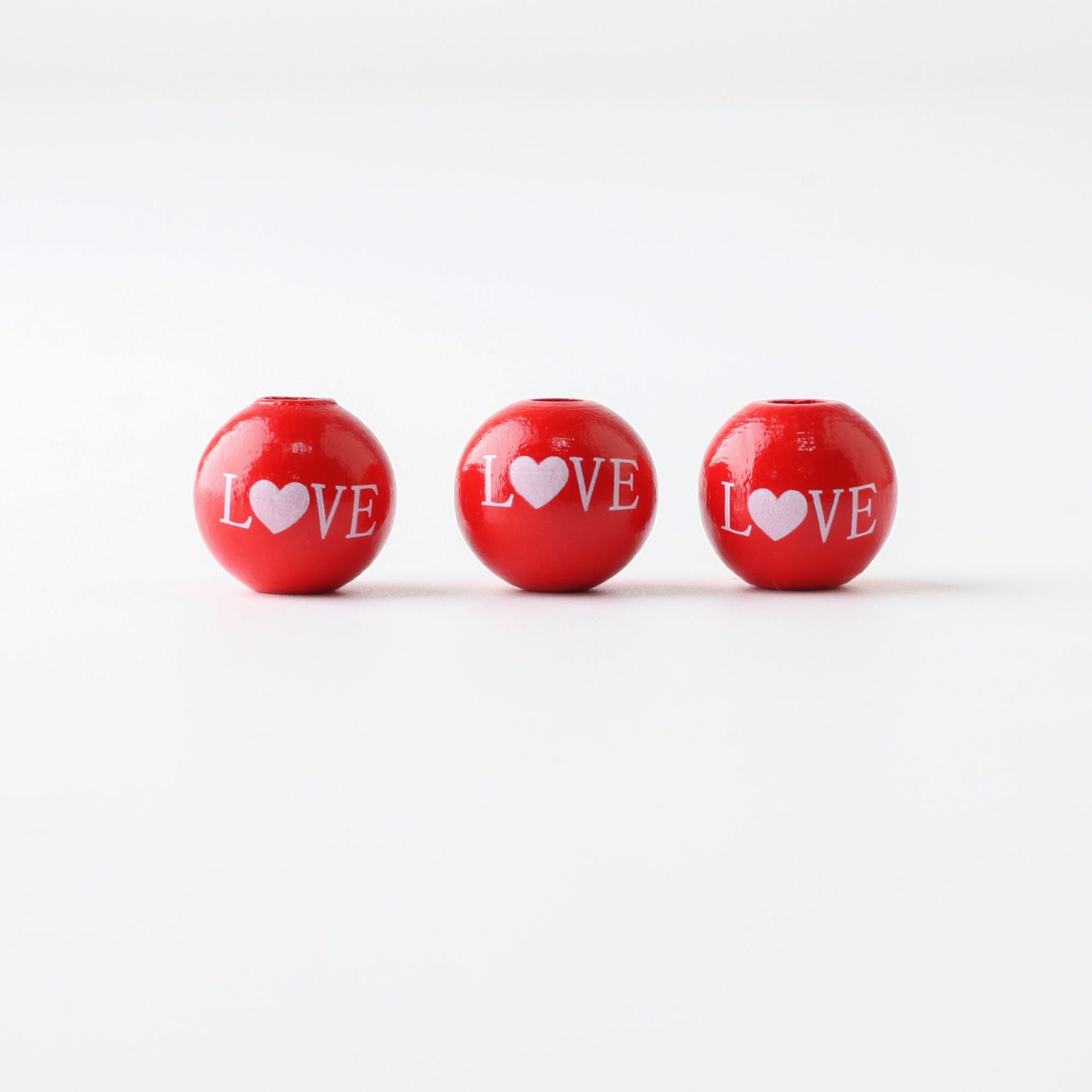 50 Pieces Valentine's Day Style Red LOVE Wooden Beads