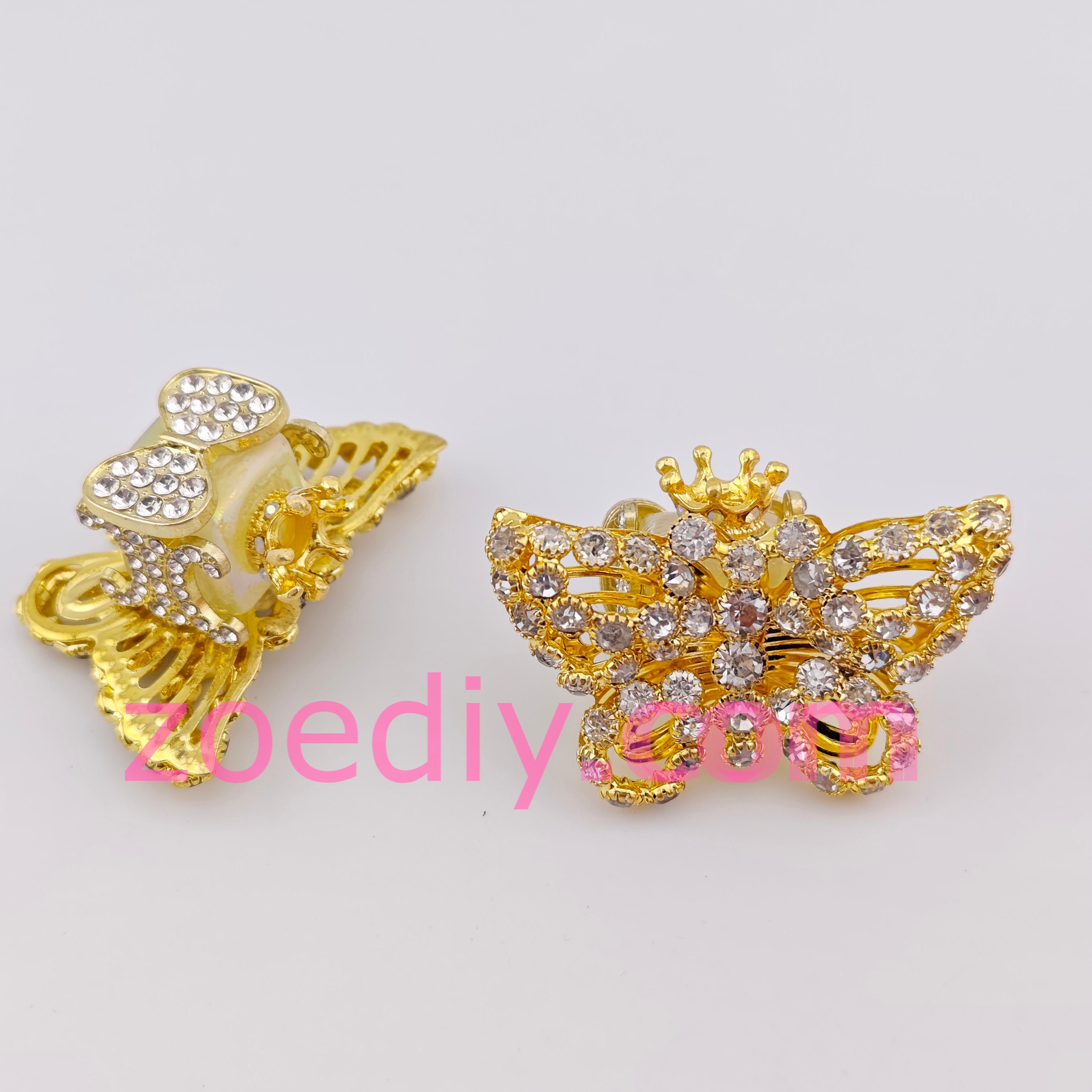 (K984) Gold Butterfly with Crown and Bow Diamonds Sparkling Beads