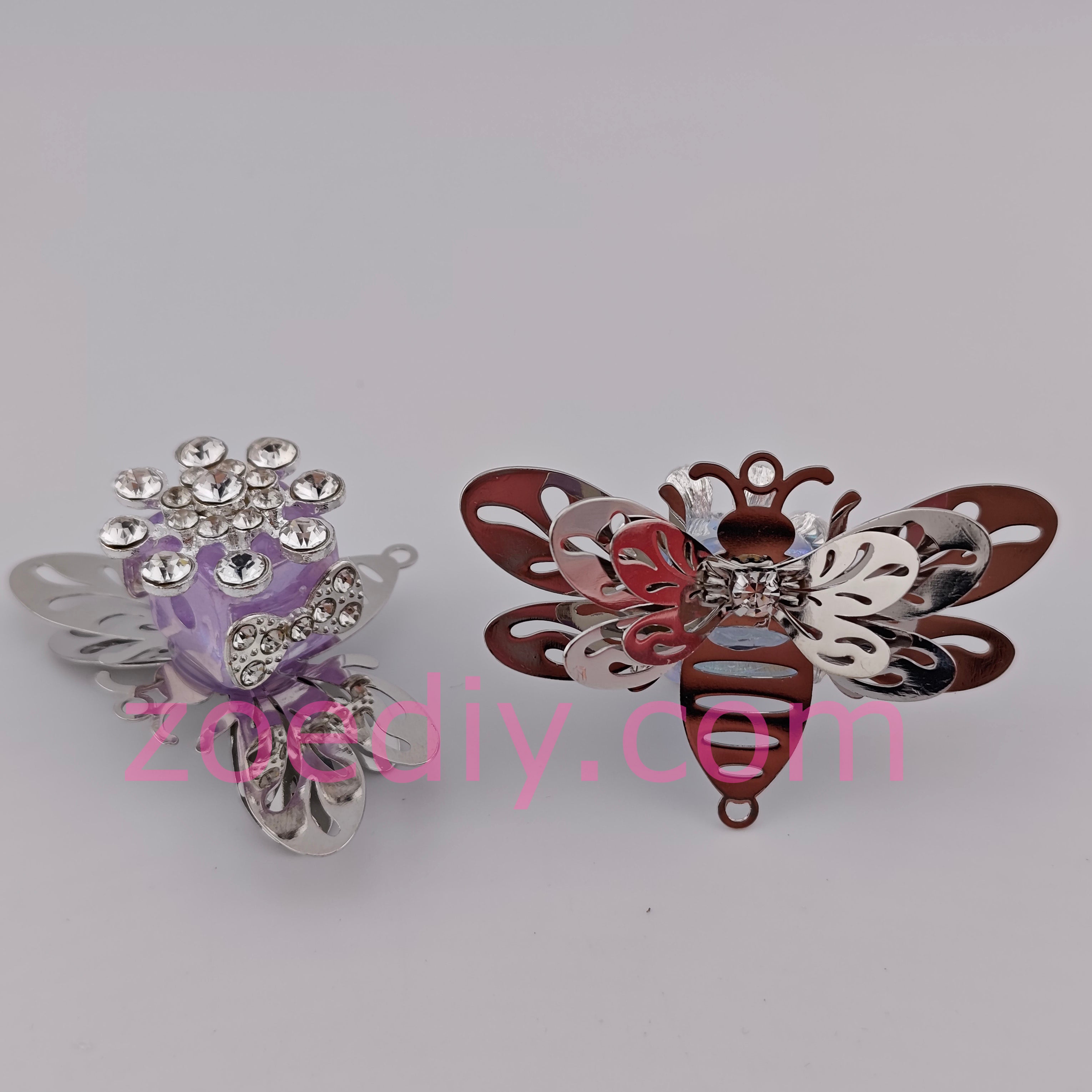 (K982) Silver Honeybee with Snowflake Diamonds Sparkling Beads