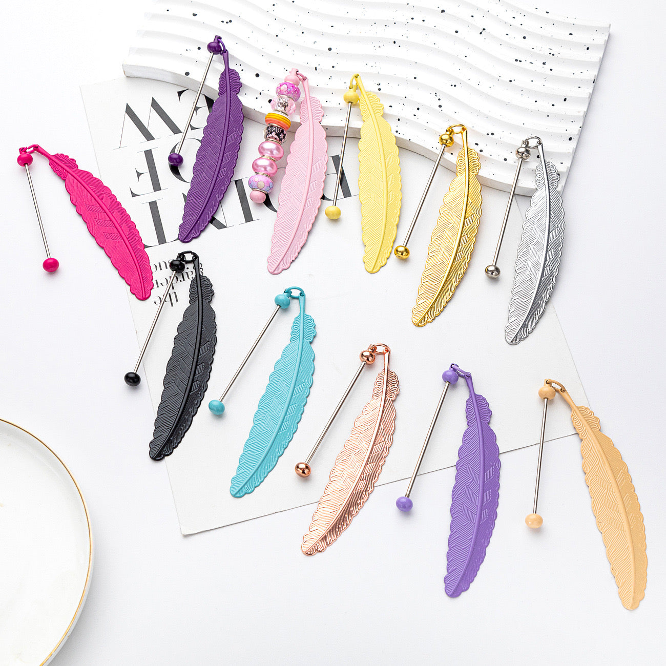 5 pieces/set Feather Beadable Bookmarks