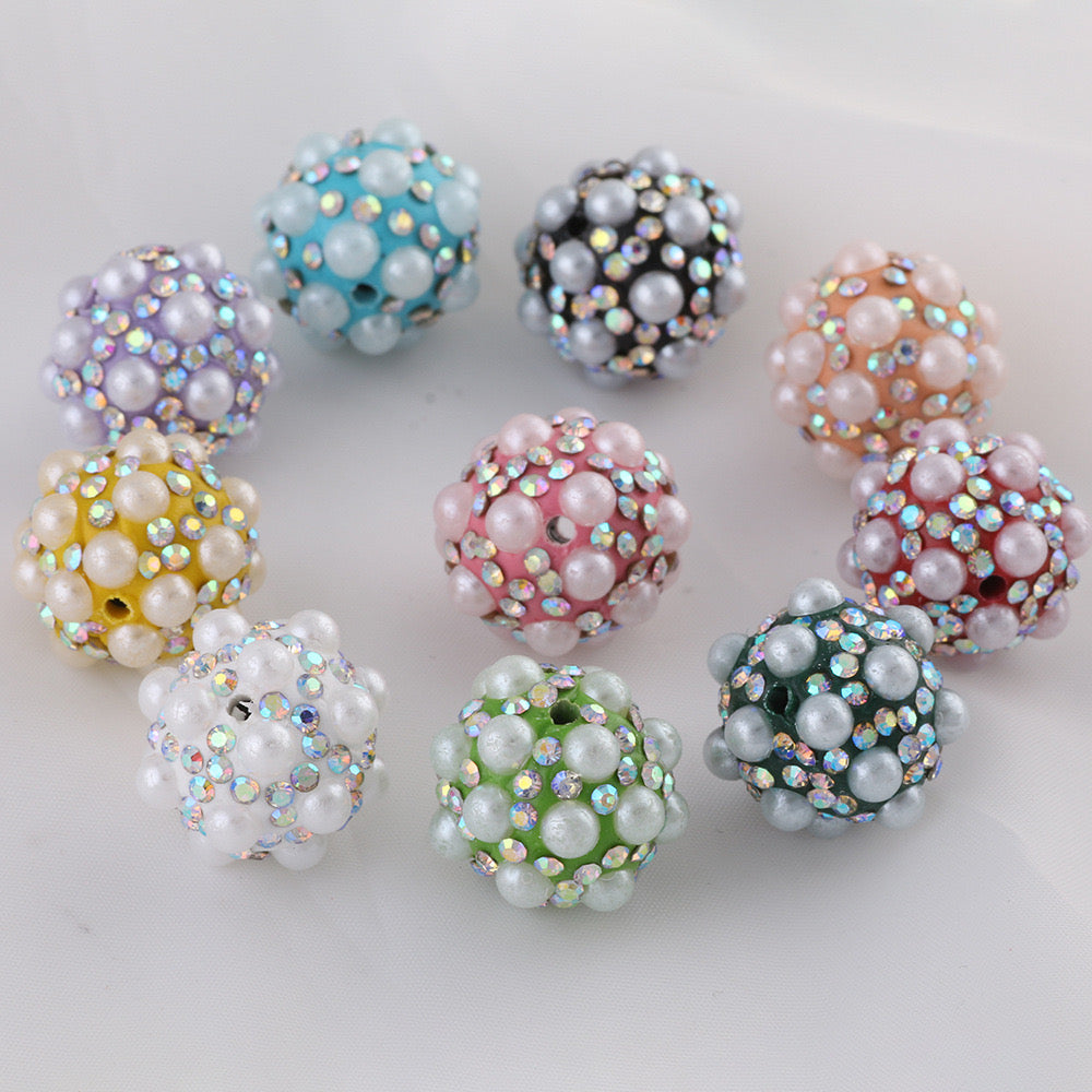 20pcs Multi-color Pearl Diamond Round Beads